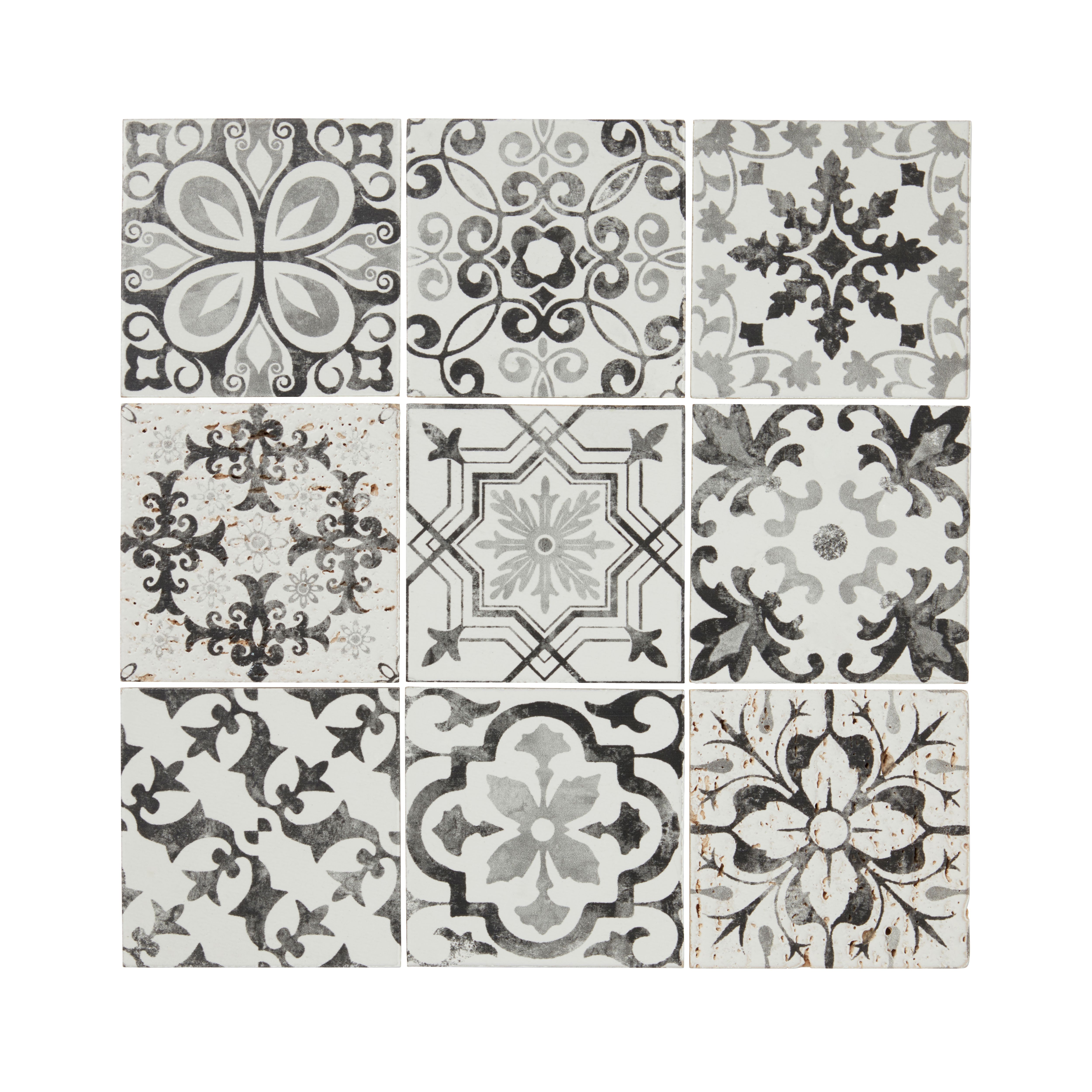 Lavandi Black & white Matt Stone effect Natural stone Mosaic tile sheet, (L)300mm (W)300mm
