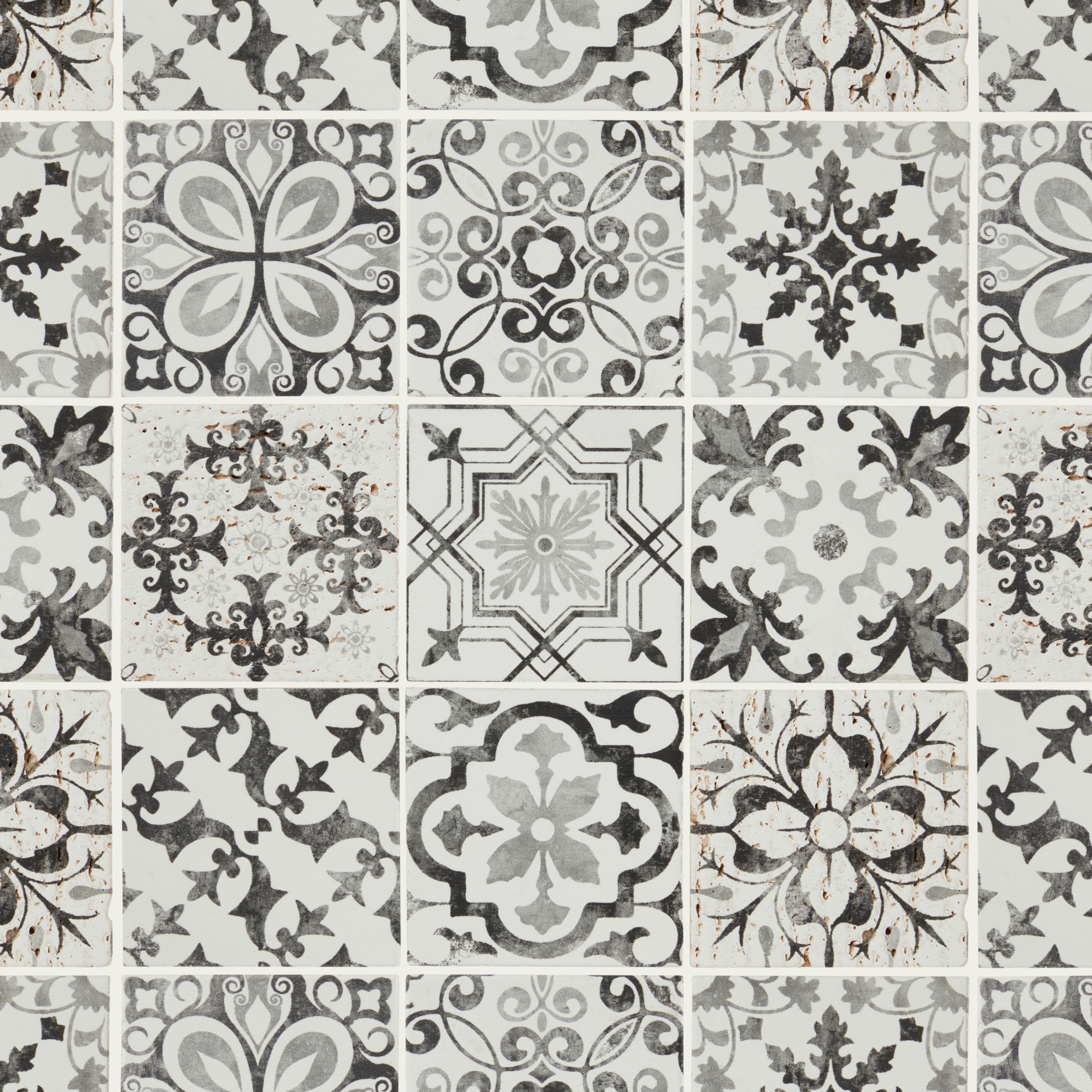 Lavandi Black & white Matt Stone effect Natural stone Mosaic tile sheet - 3
