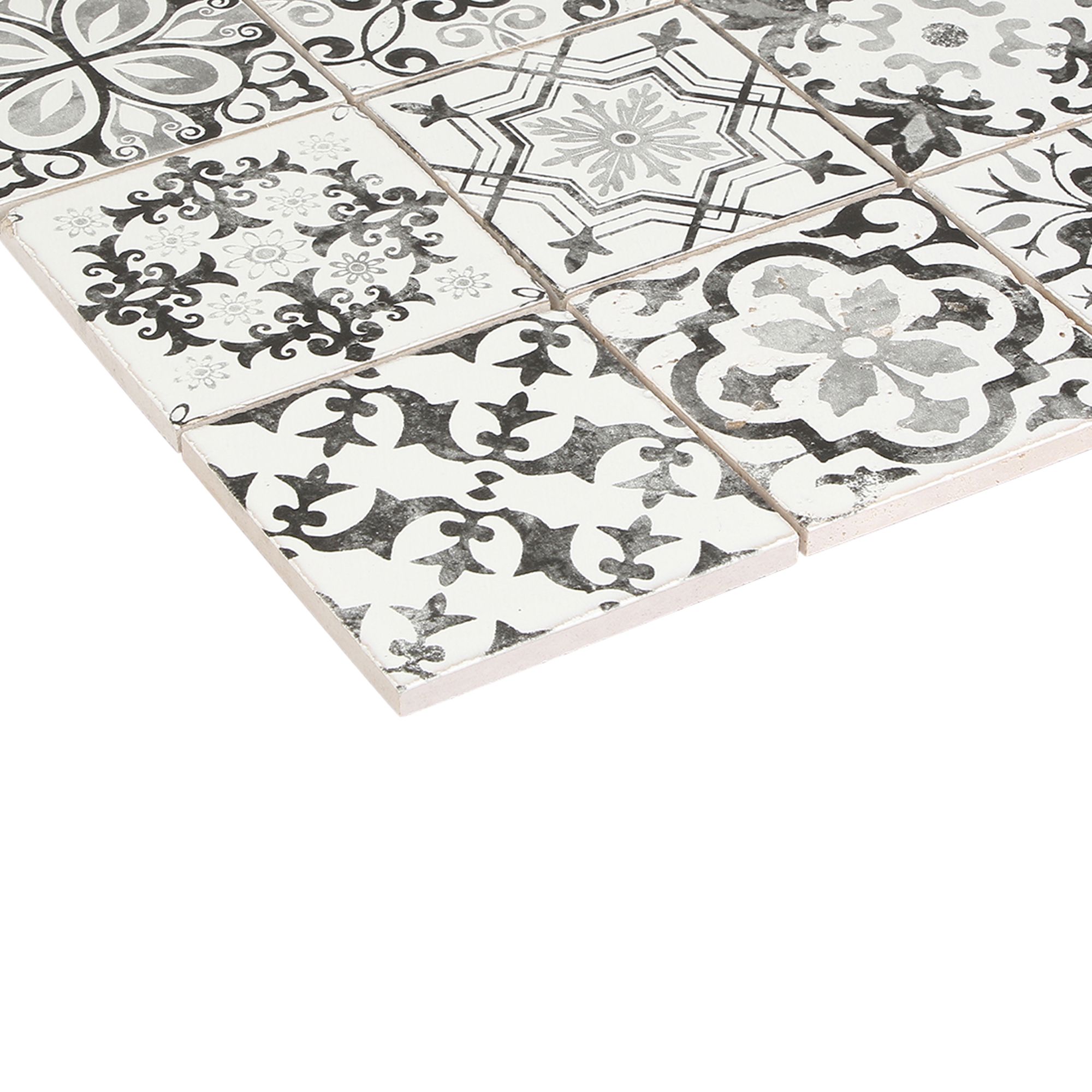 Lavandi Black & white Matt Stone effect Natural stone Mosaic tile sheet - 4