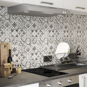 Lavandi Black & white Stone effect Natural stone Mosaic tile sheet, (L)300mm (W)300mm