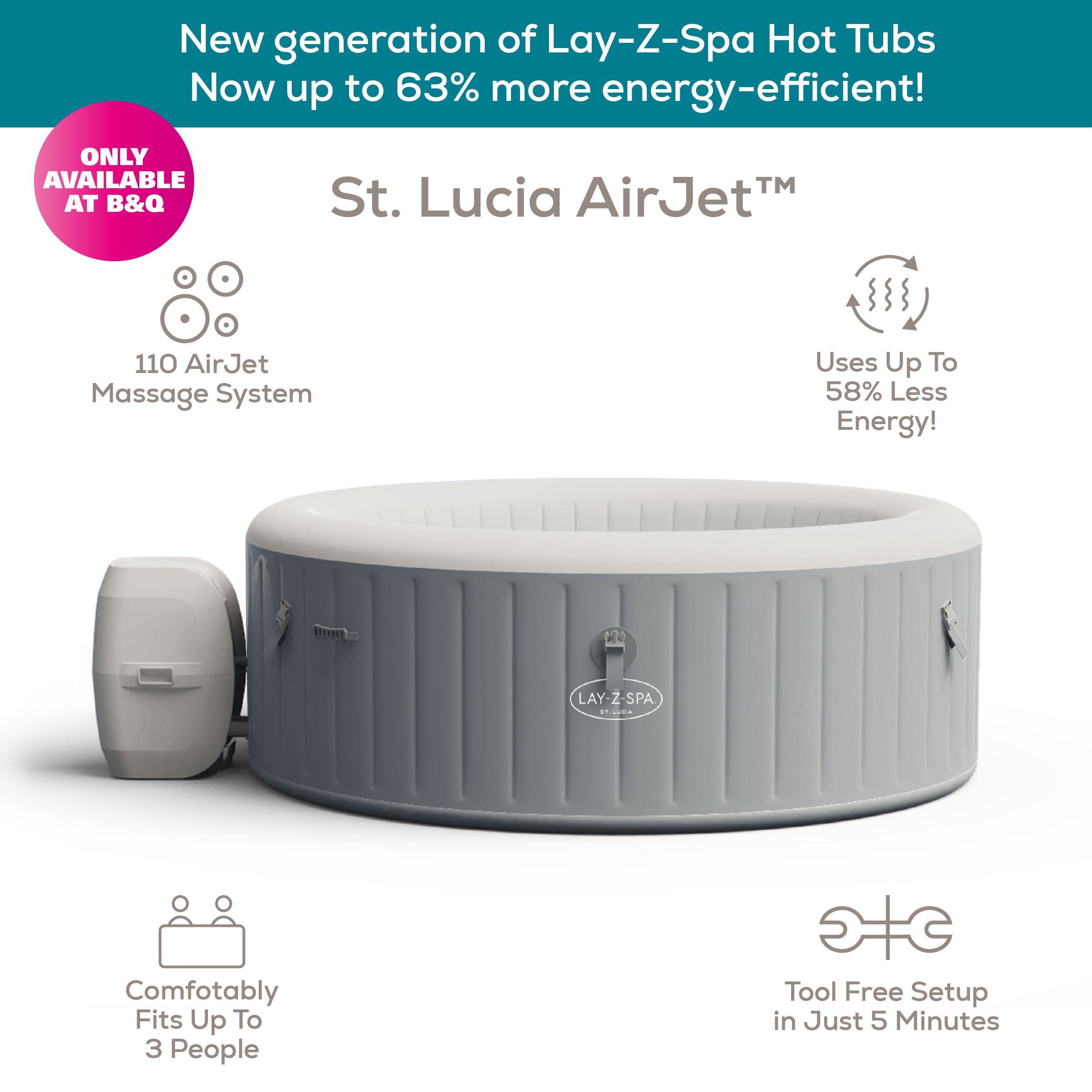 Lay-Z-Spa St Lucia EnergySense Airjet 3 person Inflatable hot tub