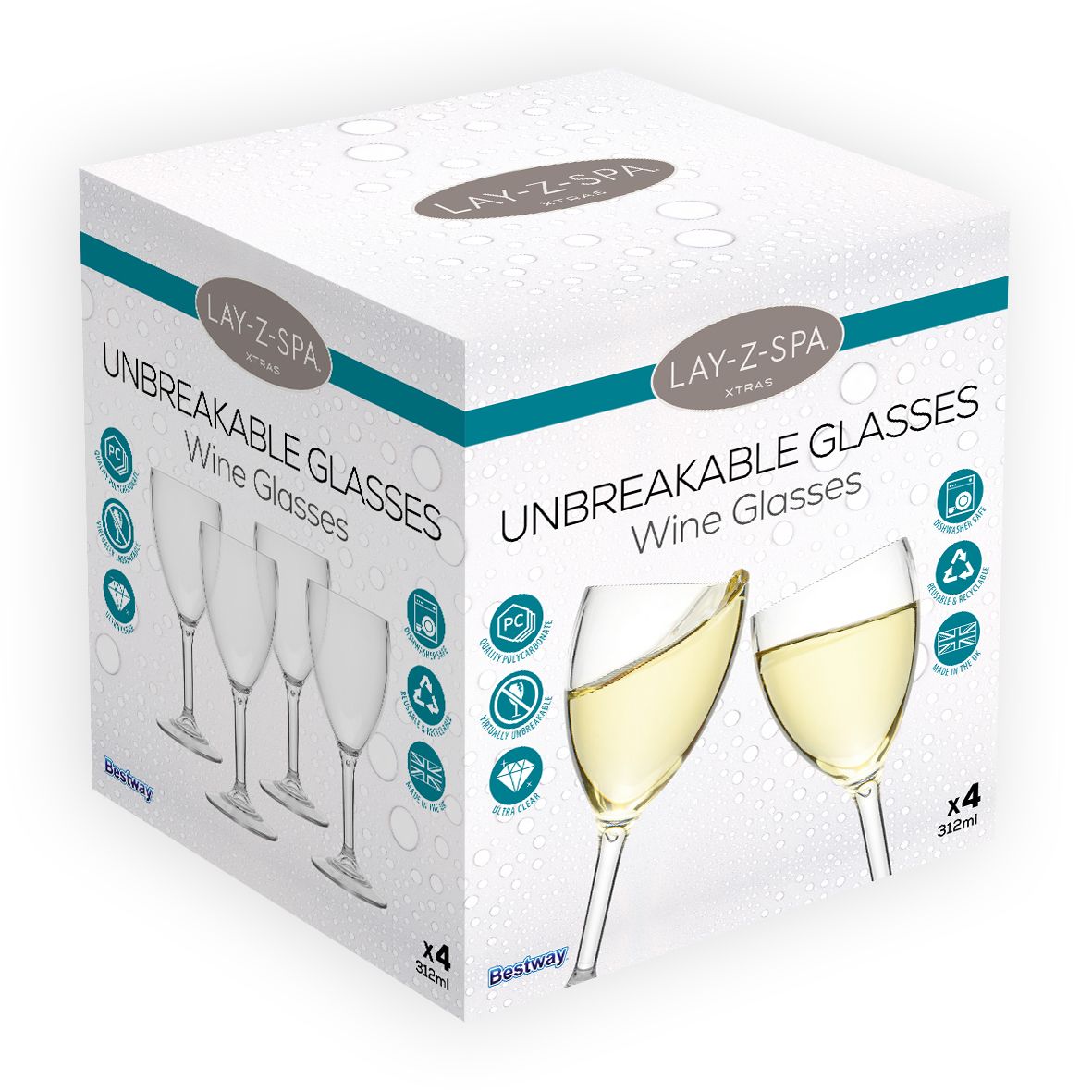 Lay-Z-Spa Unbreakable Hot Tub 310ml Wine glass, Pack of 4