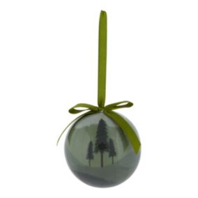 Layered greens Multicolour Découpage trees Plastic Round Bauble (D) 73mm