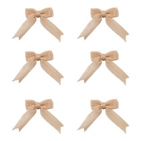 Layered greens Natural Hessian effect Jute Bow Hanging decoration set, Pack of 6