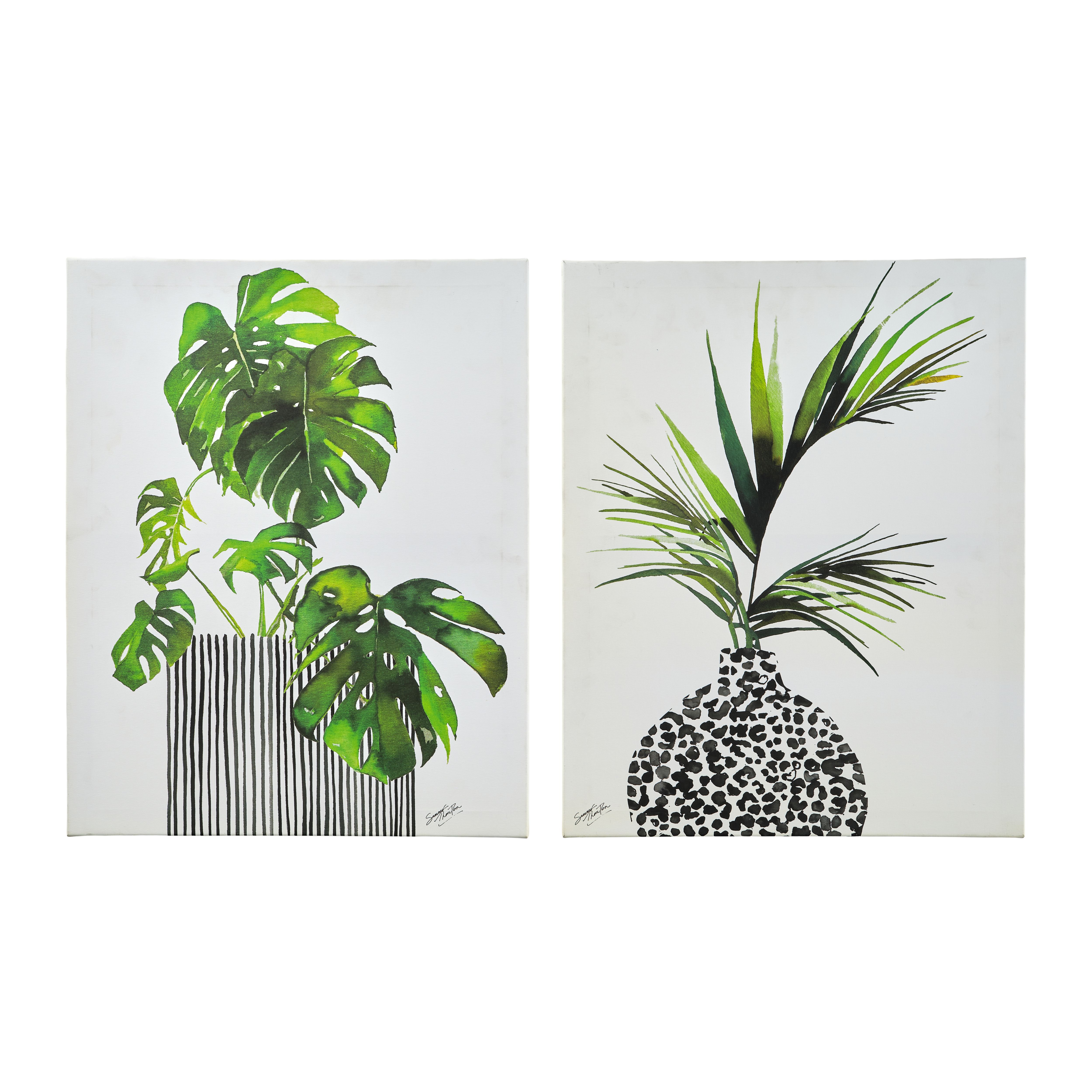 Leaves Green Canvas art, Set of 2 (H)50cm x (W)40cm