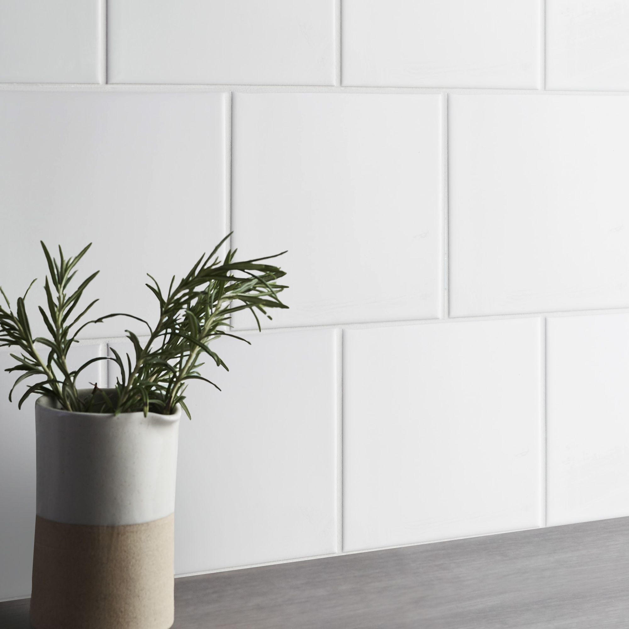 Leccia White Plain Ceramic Wall Tile - 6