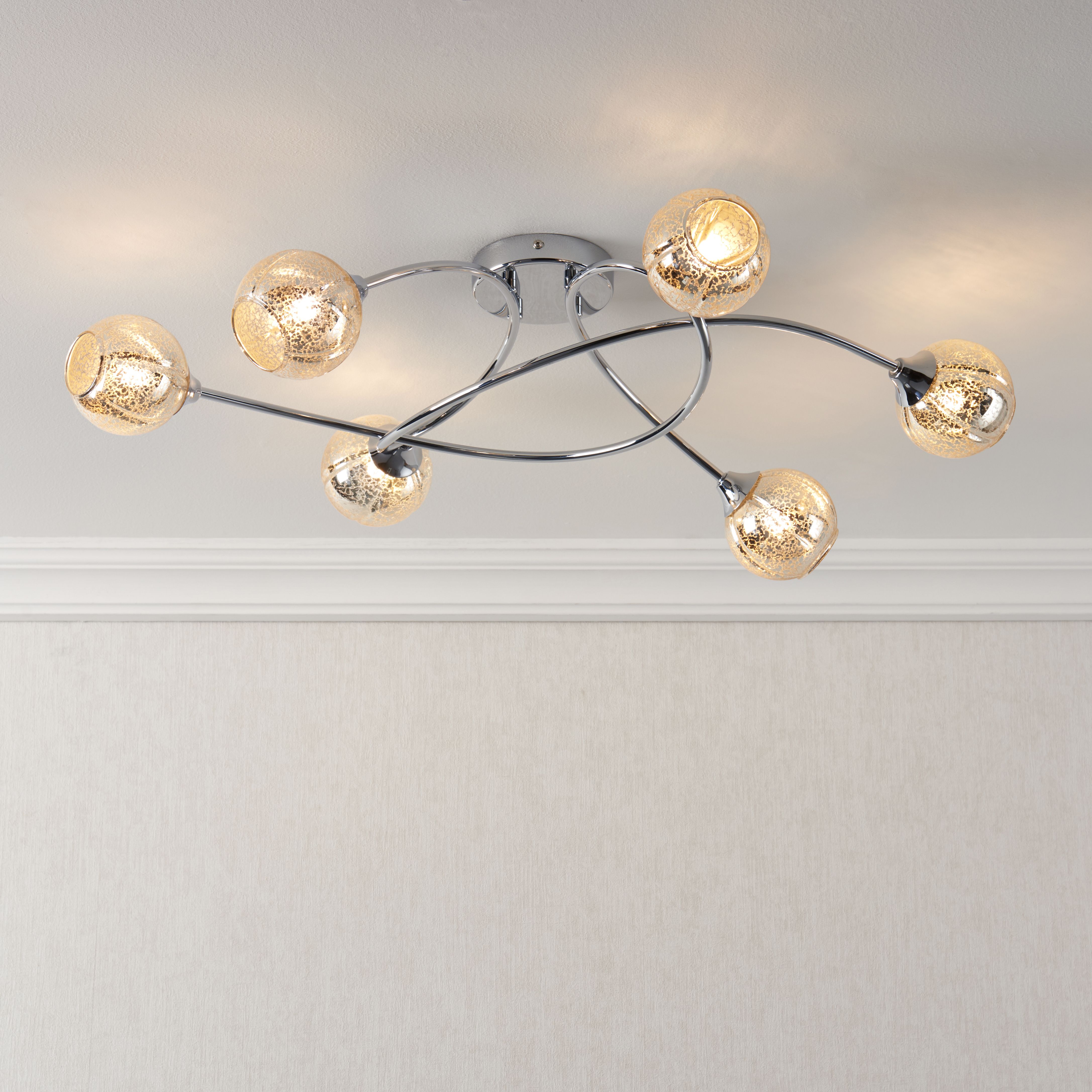 Ledbury Glass & steel Chrome effect 6 Lamp Ceiling light