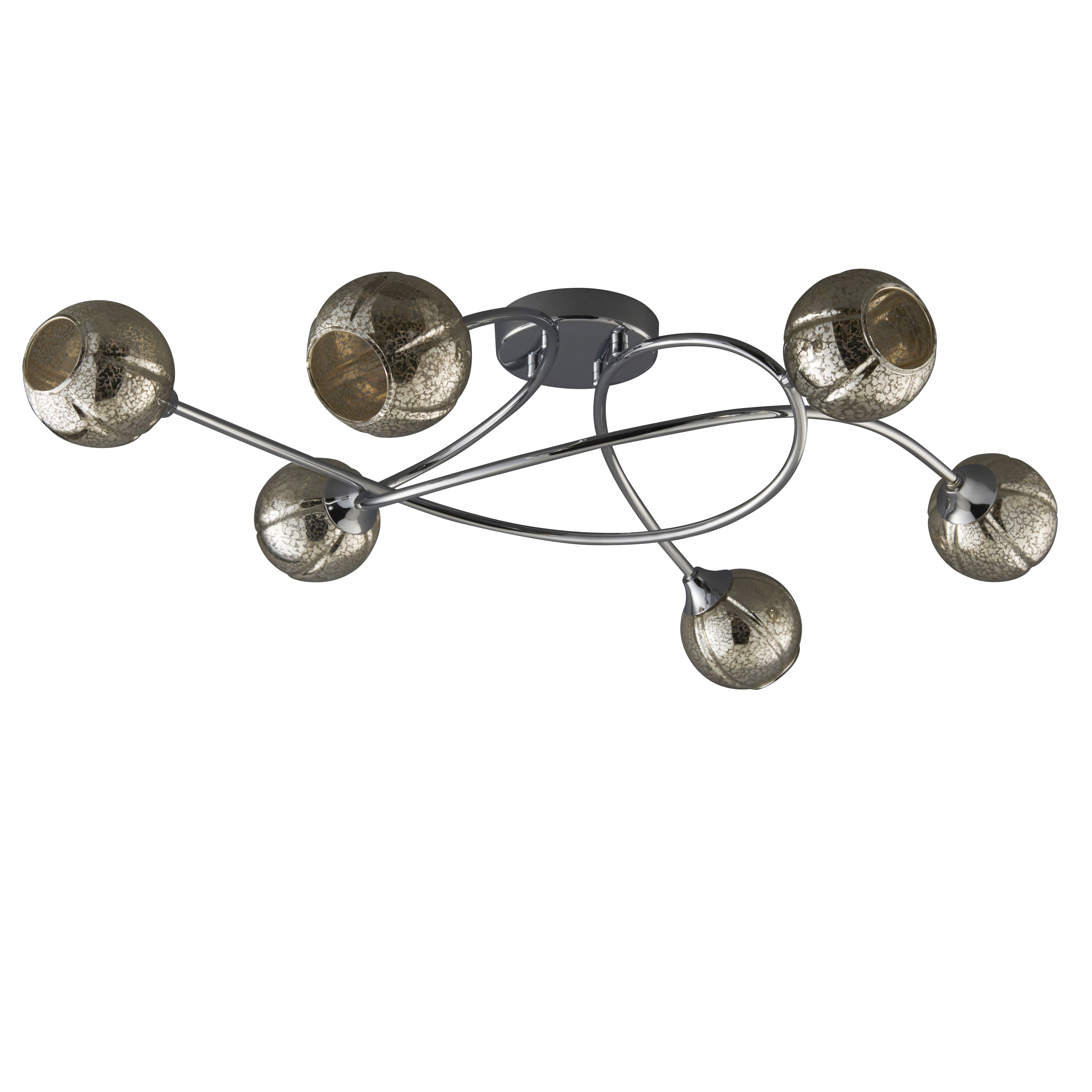 Ledbury Glass & steel Chrome effect 6 Lamp Ceiling light