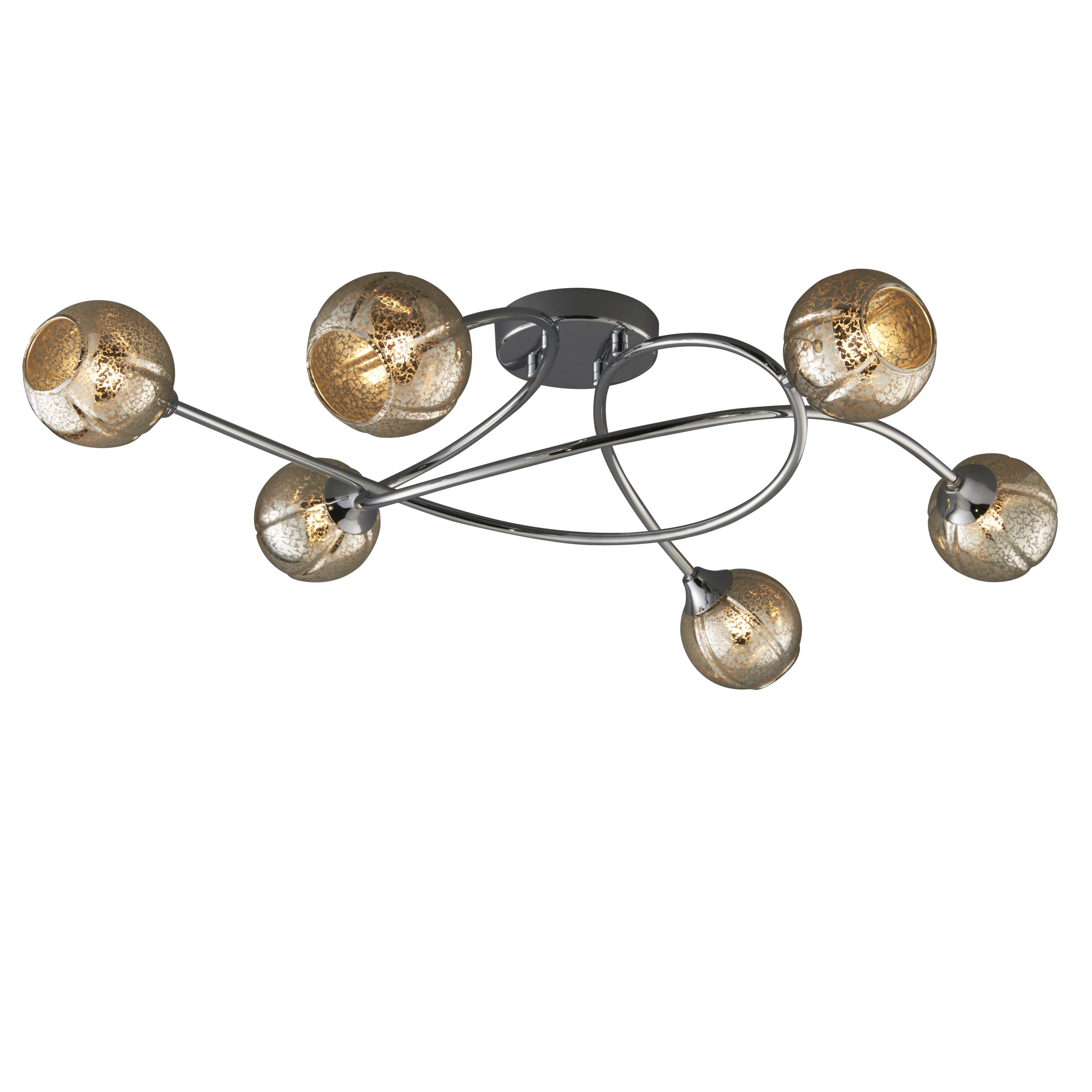 Ledbury Glass & steel Chrome effect 6 Lamp Ceiling light