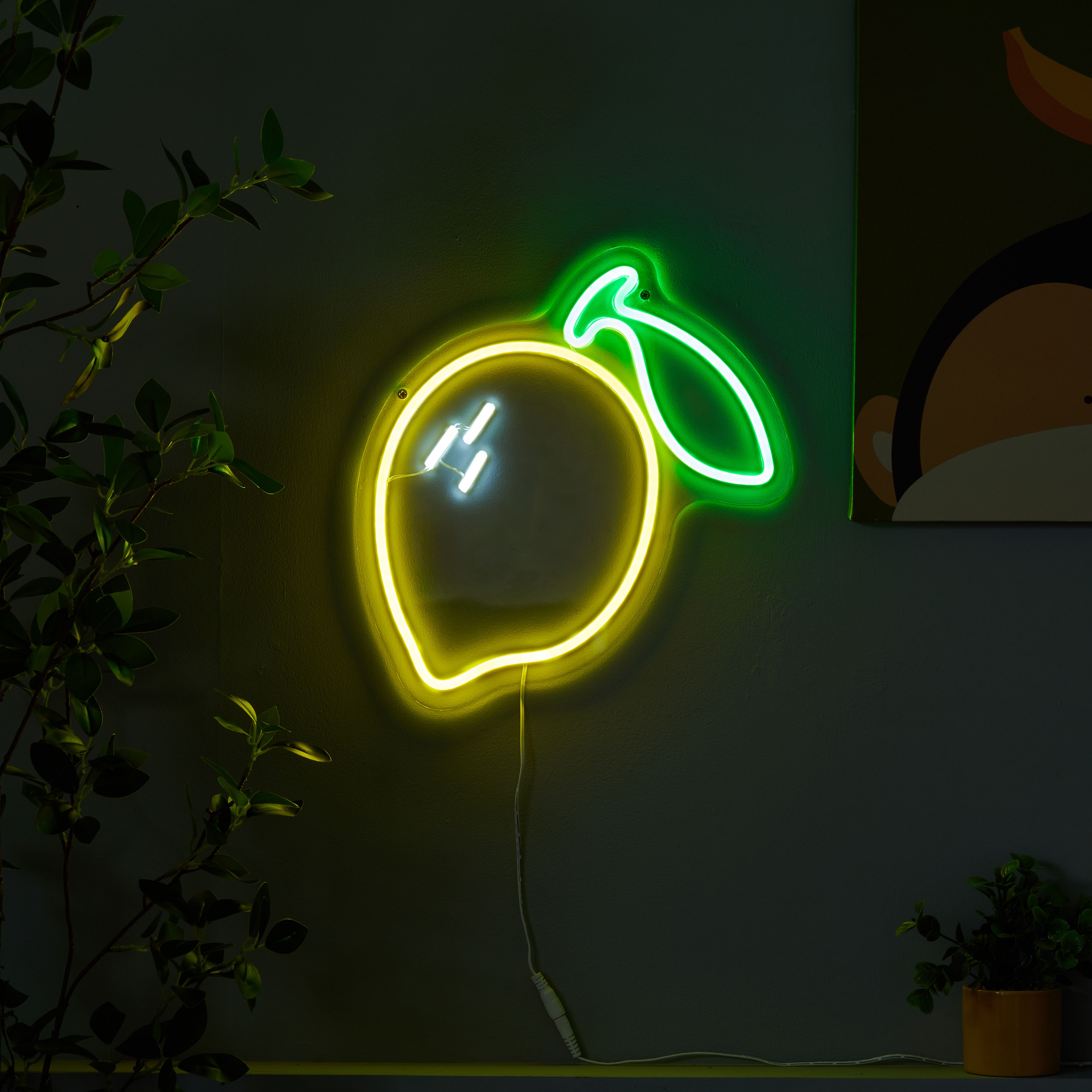 Lemon Neon Yellow & Green Plug-in LED Wall light
