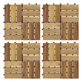 Lempa Natural Acacia Clippable deck tile (L)0.3m (W)300mm (T)24mm, Pack of 4