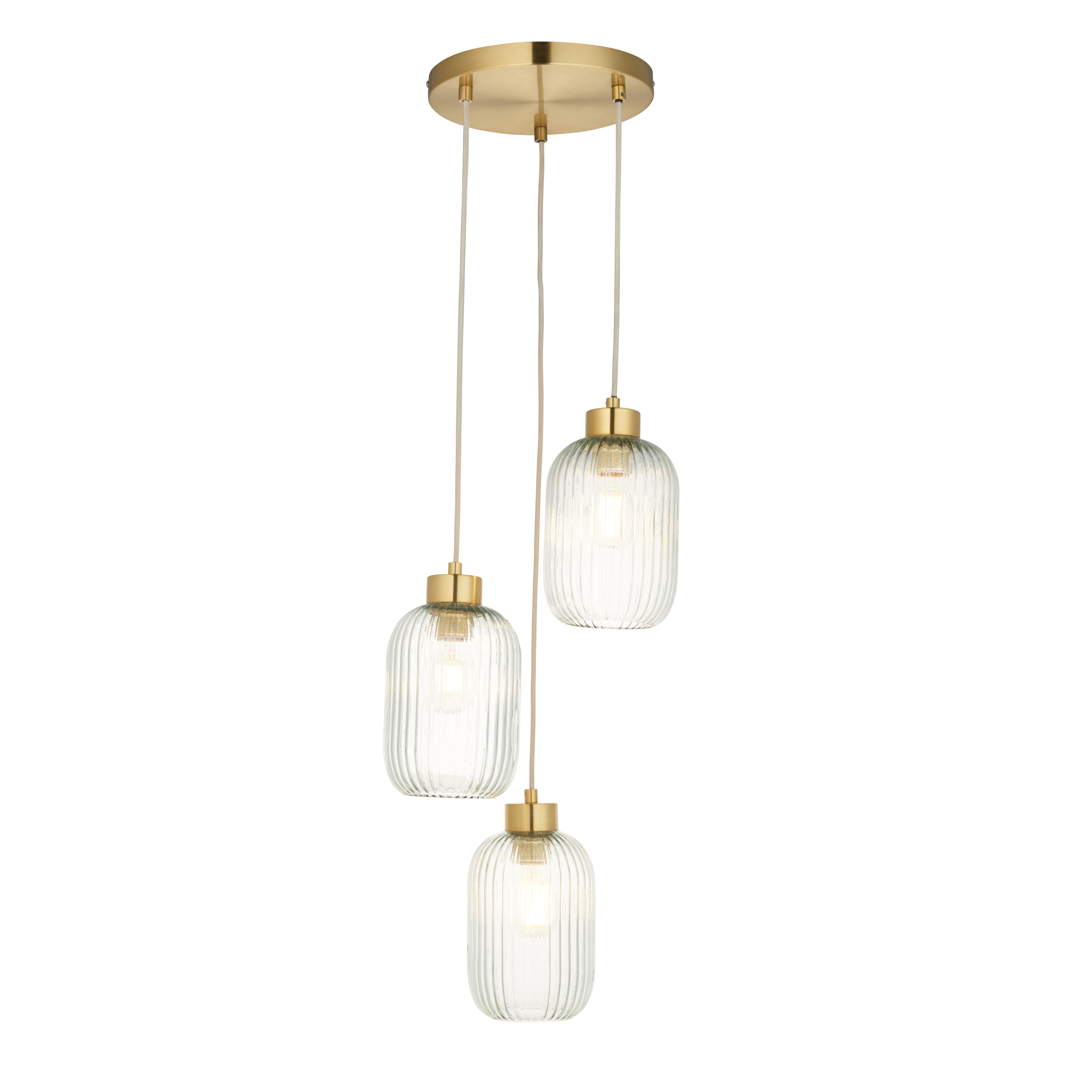 Lena Ribbed Brushed Glass & steel Gold effect 3 Lamp LED Ceiling light