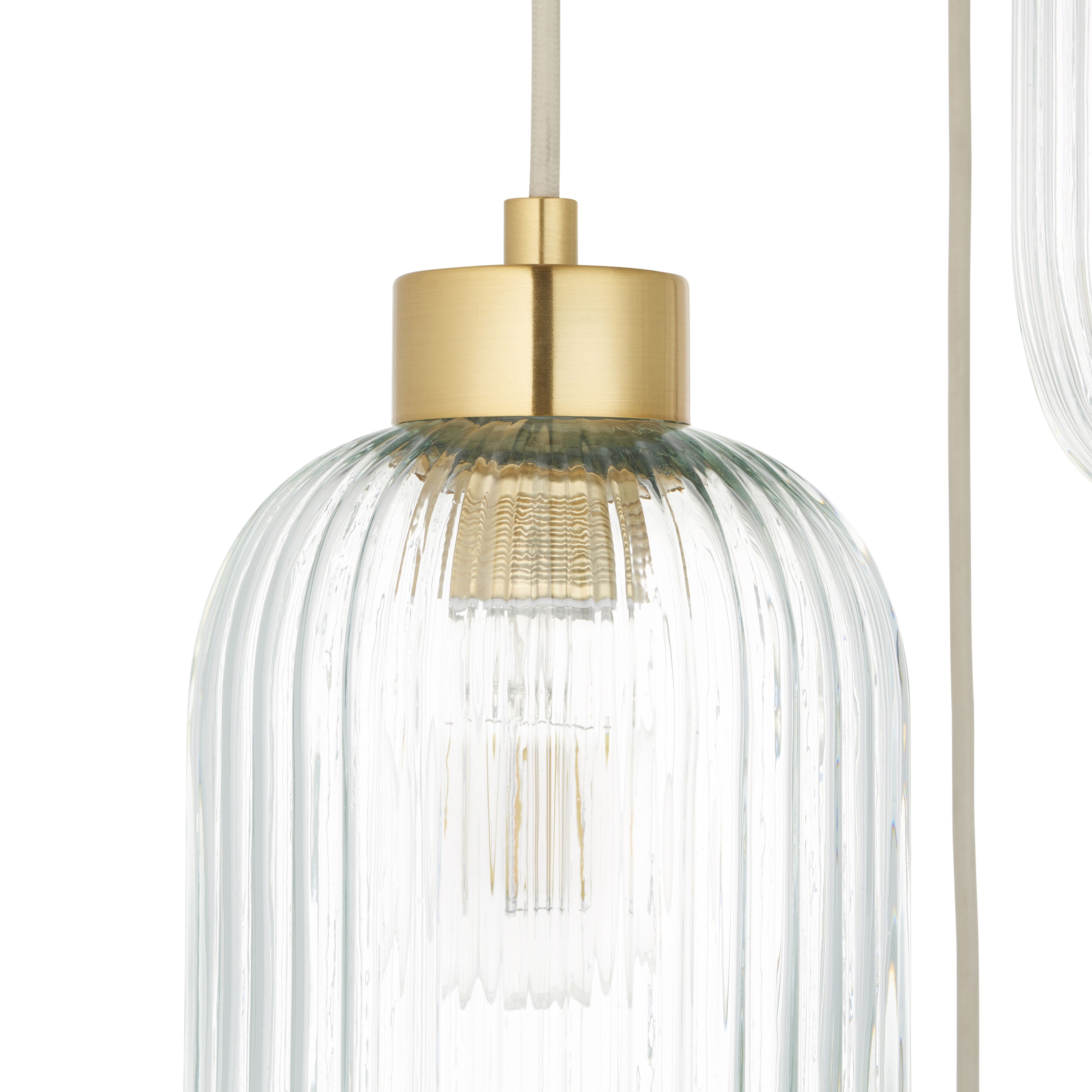 Lena Ribbed Brushed Glass & steel Gold effect 3 Lamp LED Ceiling light