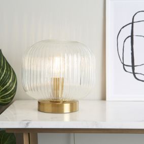 Lena Ribbed Brushed Gold effect Table lamp