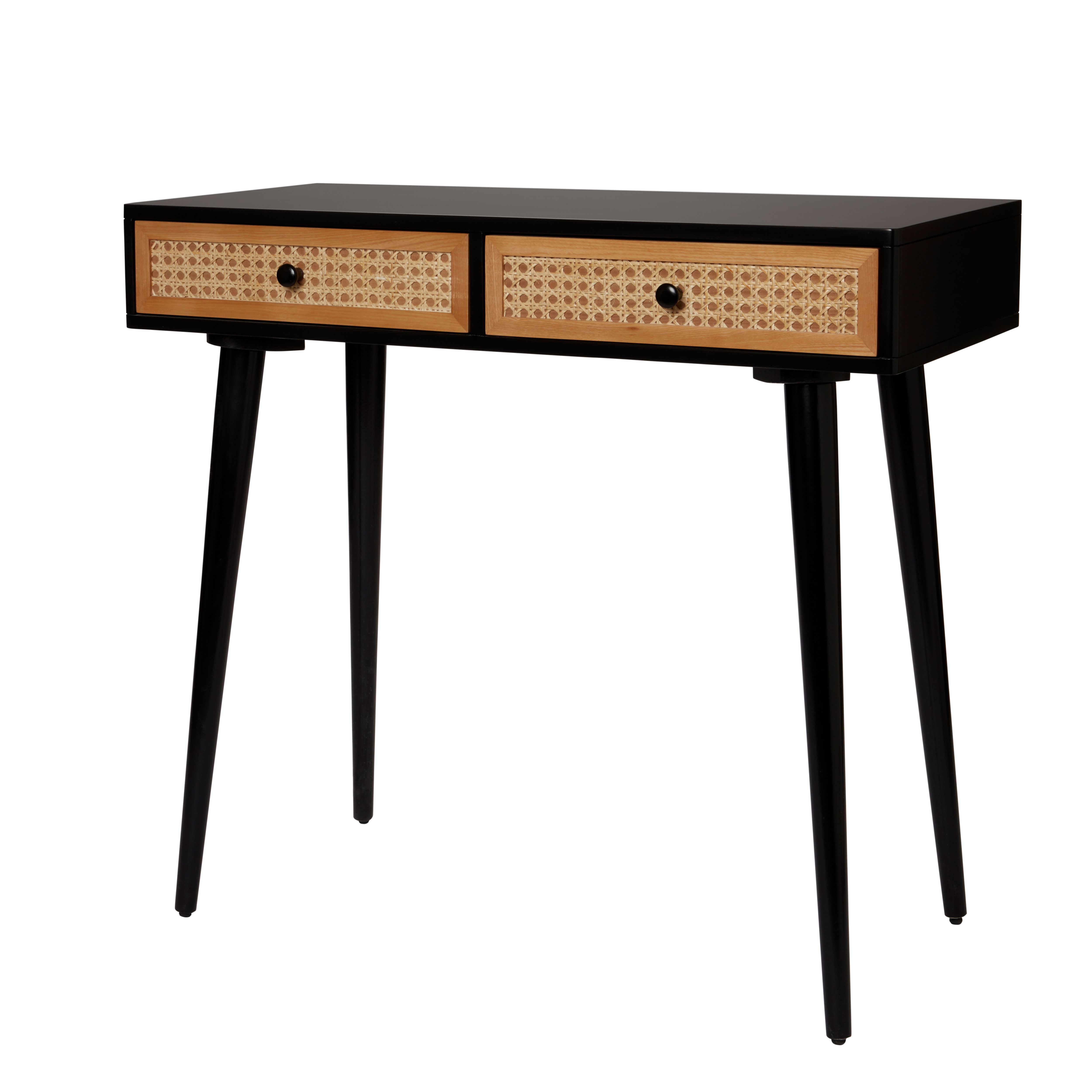 Leona Matt black rattan effect 2 Drawer Console table (H)790mm (W)400mm (D)800mm