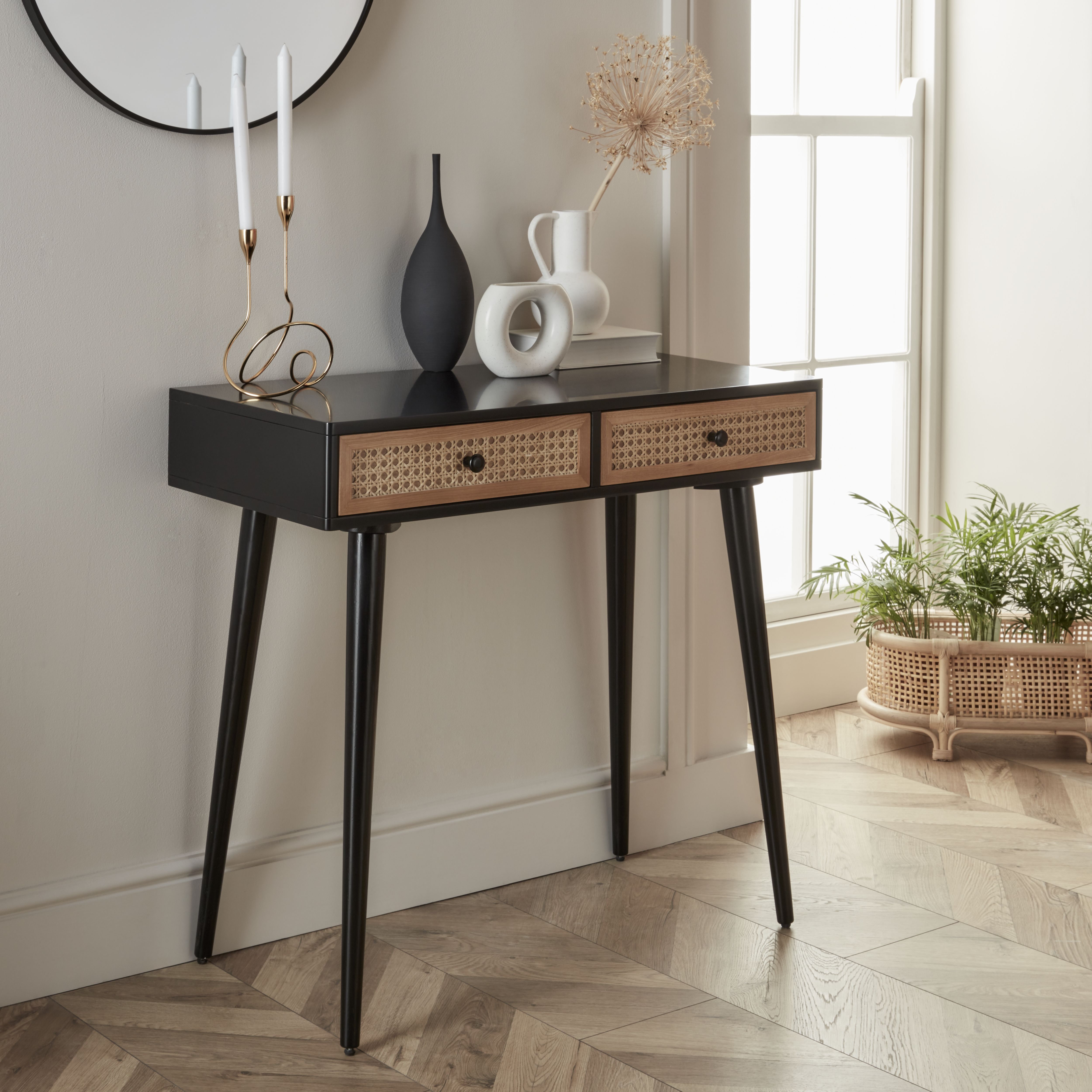 Black and deals rattan console table