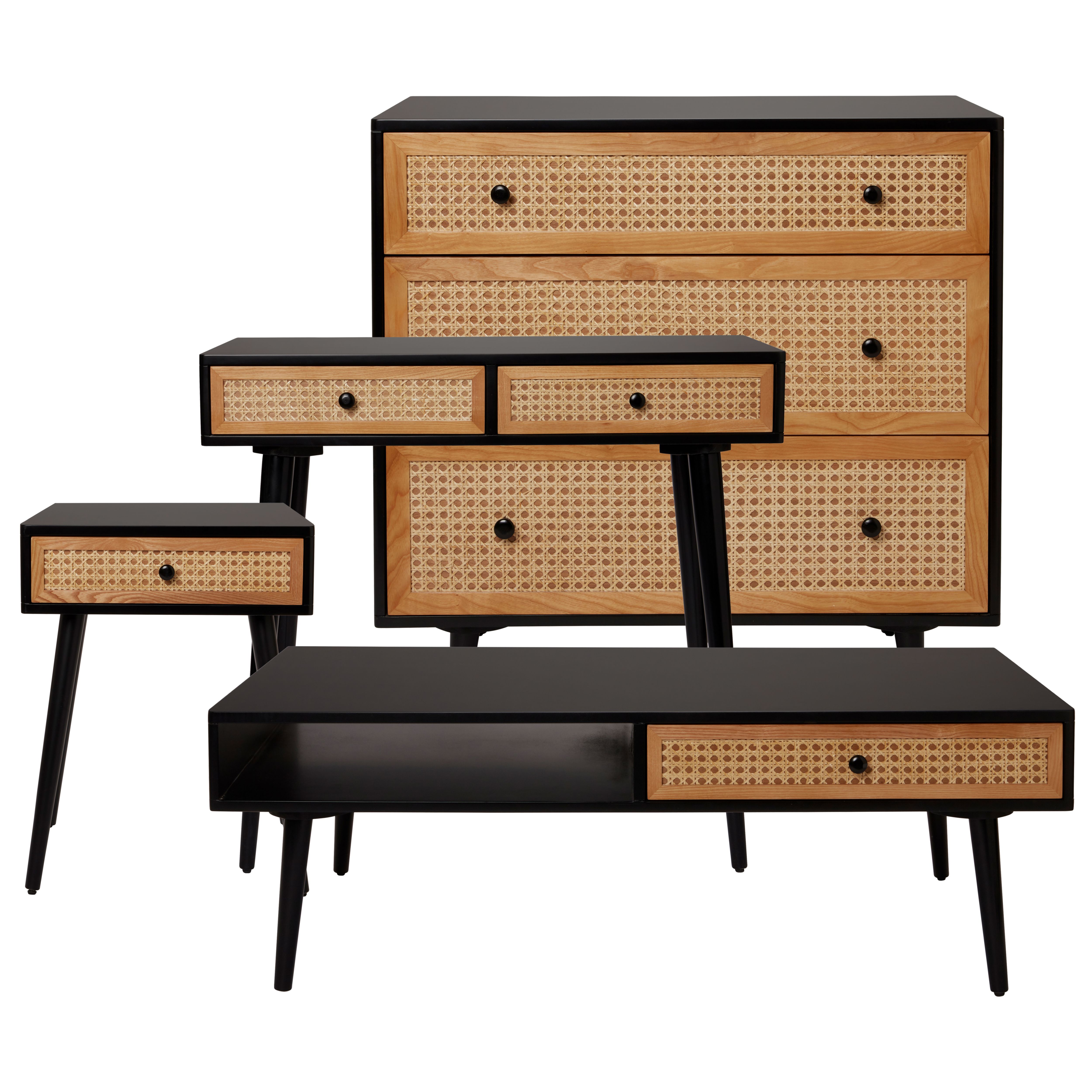 Leona Matt black rattan effect Coffee table (H)400mm (W)1150mm (D)600mm