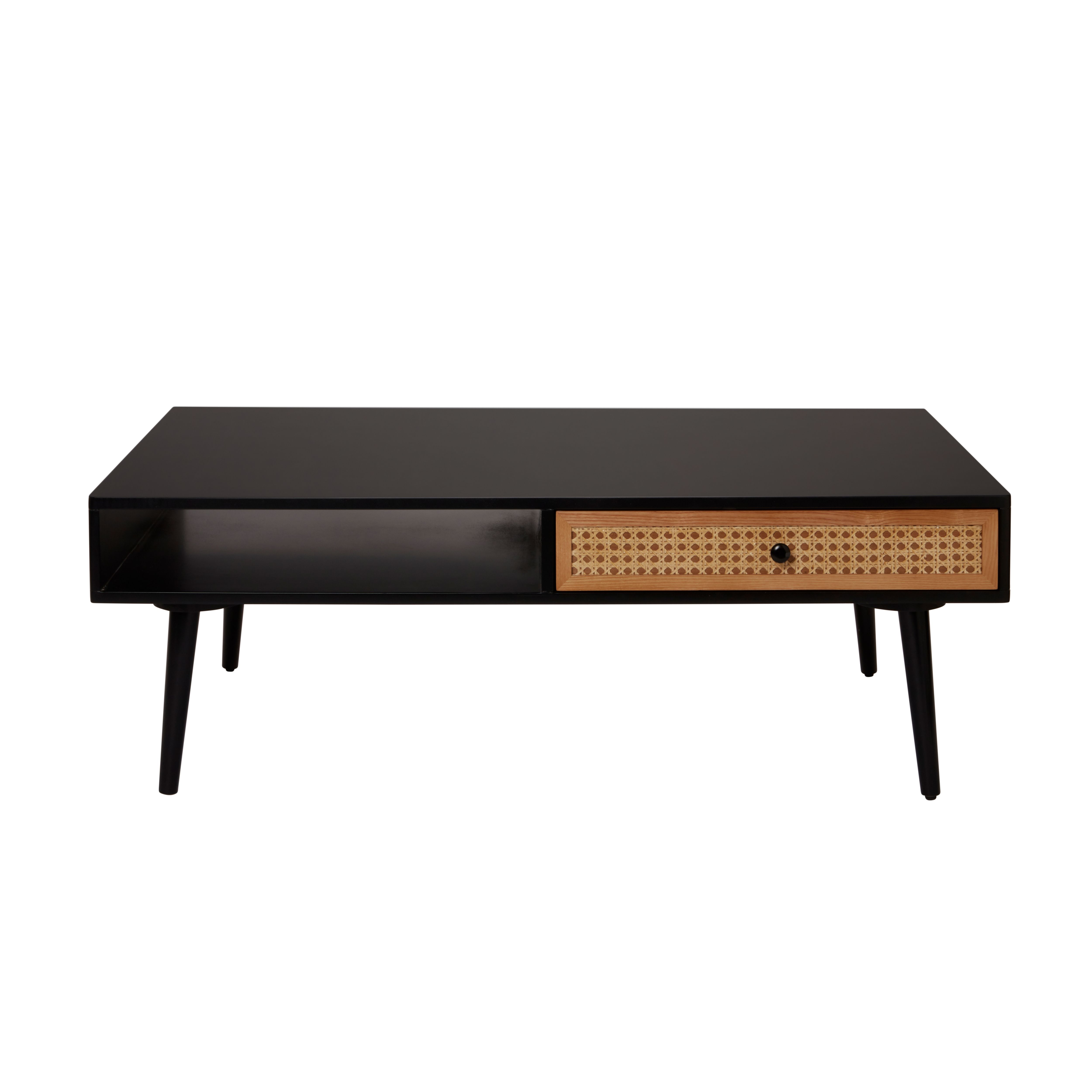 Leona Matt black rattan effect Coffee table (H)400mm (W)1150mm (D)600mm