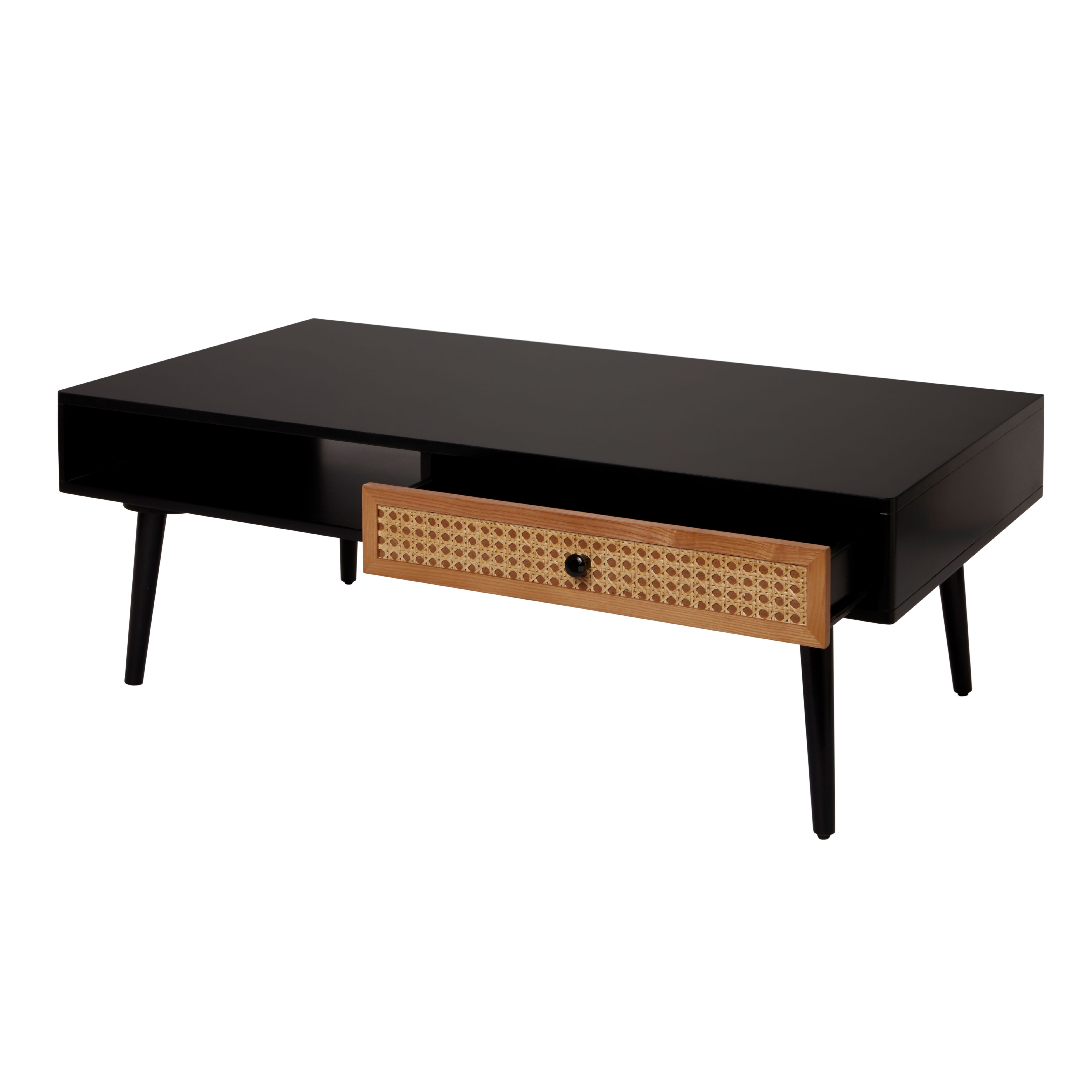 Leona Matt black rattan effect Coffee table (H)400mm (W)1150mm (D)600mm