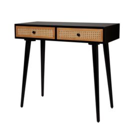 Leona Matt black rattan effect Console table (H)79cm (W)40cm (D)80cm