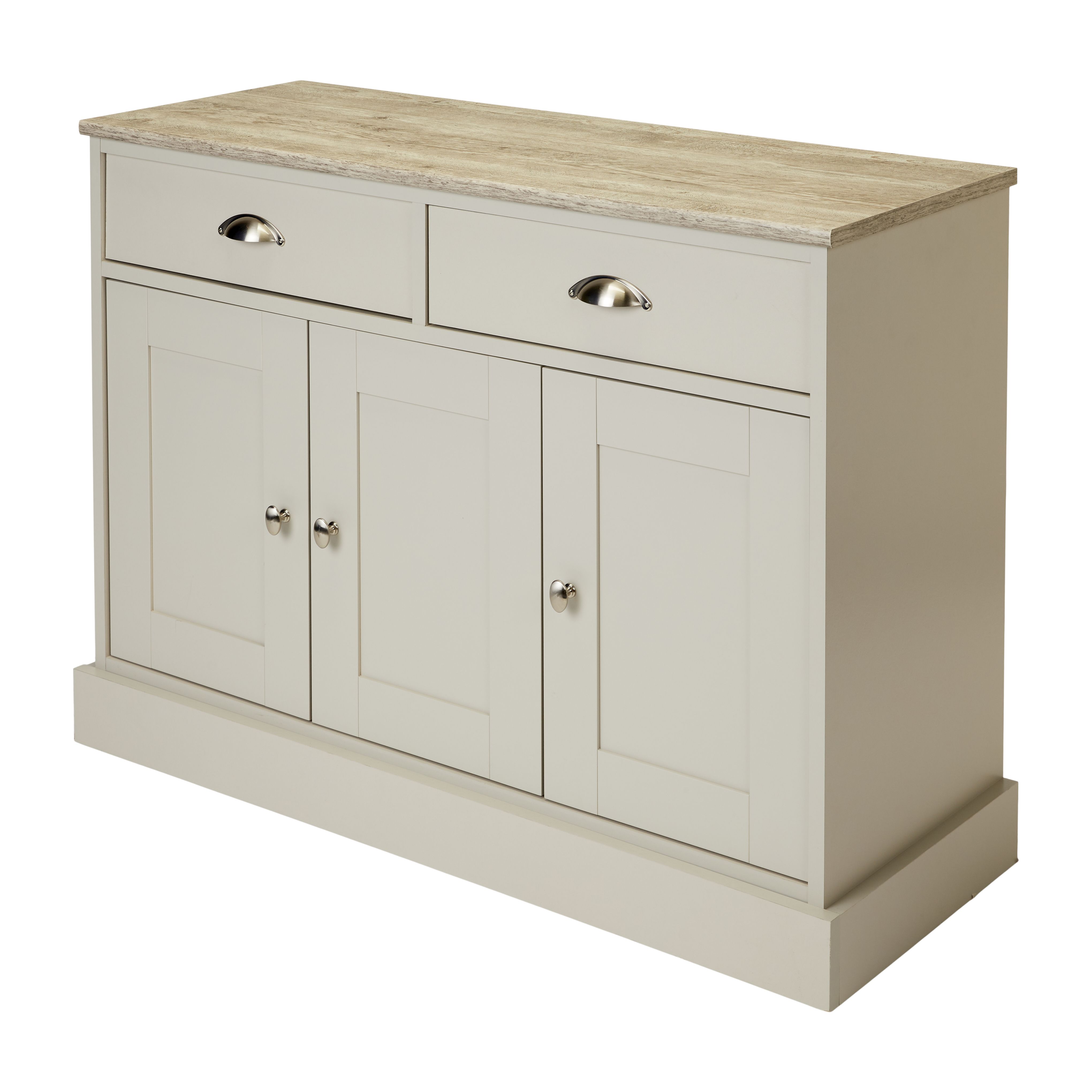 Letvica Matt grey light oak effect 2 drawer Shaker Sideboard (H)771mm (W)1067mm (D)408mm