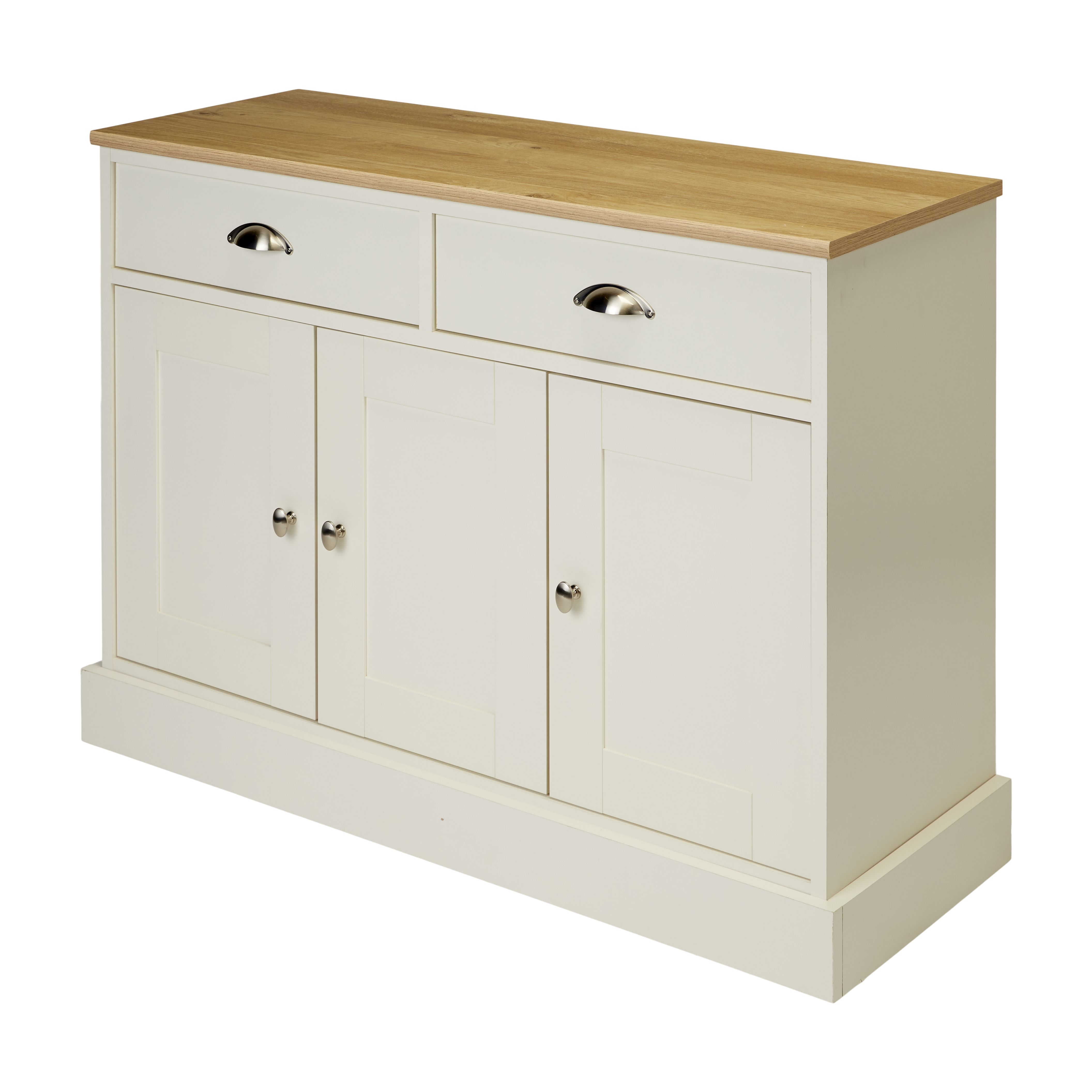 Letvica Matt white light oak effect 2 drawer Shaker Sideboard (H)771mm (W)1067mm (D)408mm