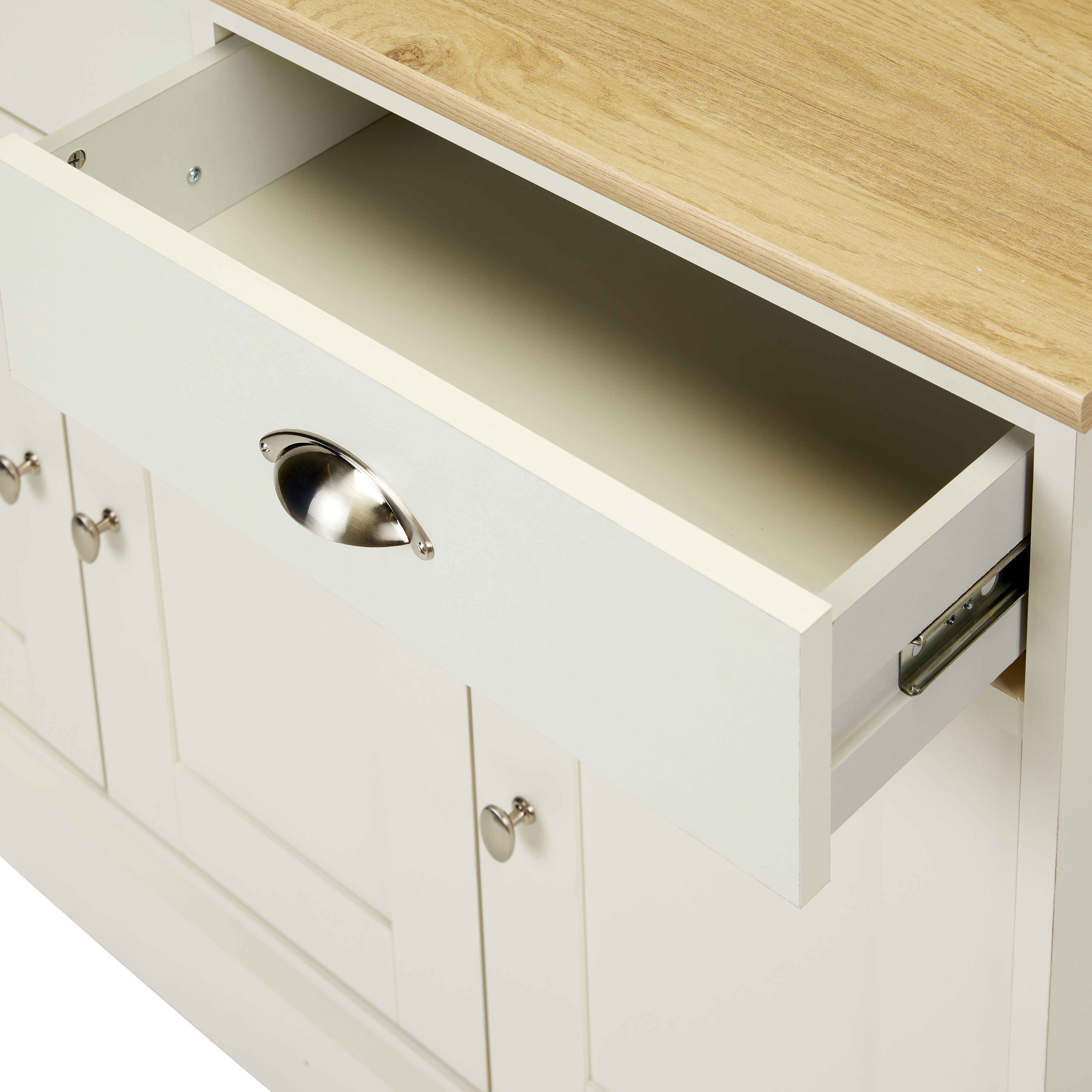 Letvica Matt white light oak effect 2 drawer Shaker Sideboard (H)771mm (W)1067mm (D)408mm