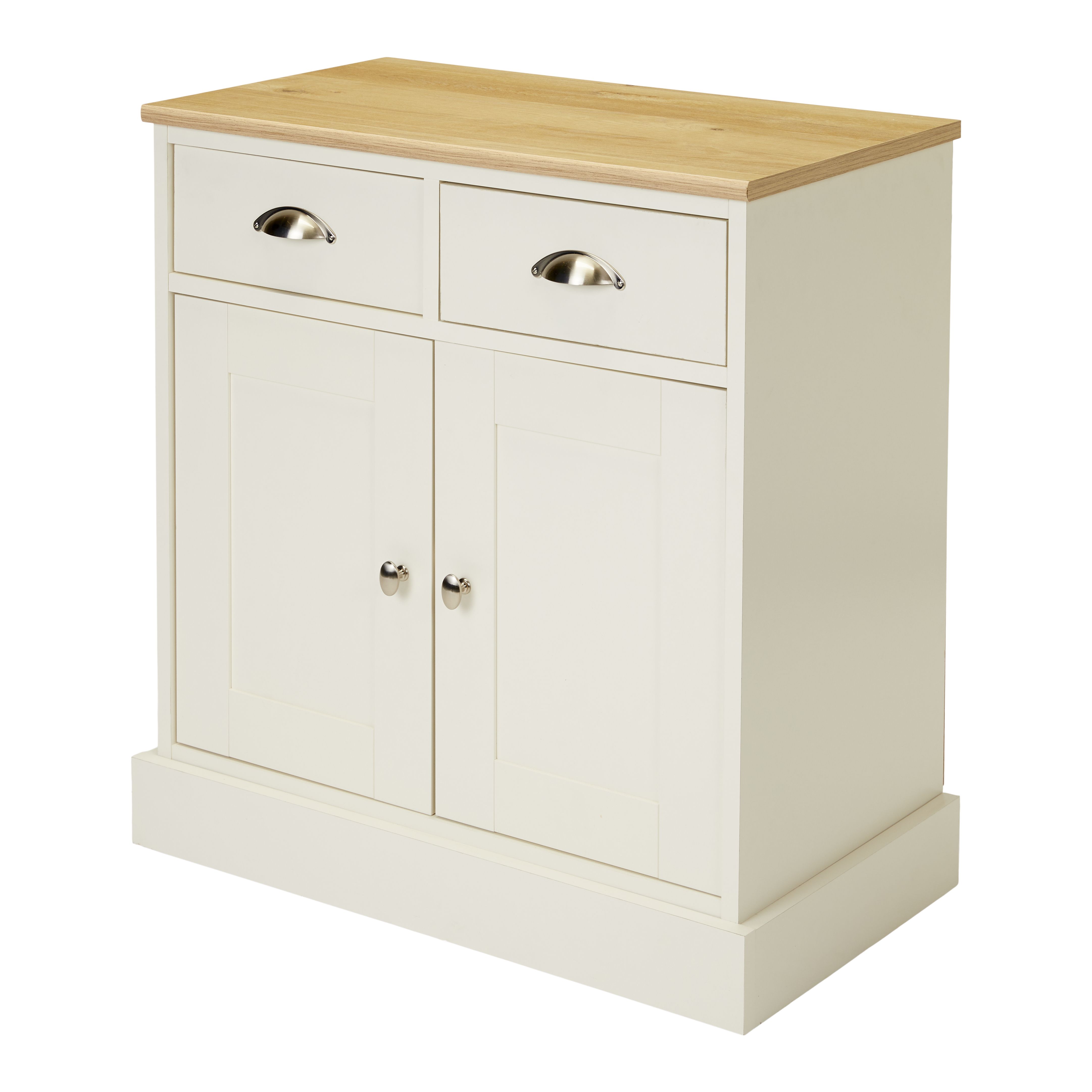 Letvica Matt white light oak effect 2 drawer Shaker Sideboard (H)771mm (W)737mm (D)408mm