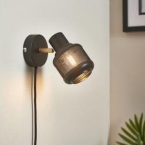 Leven Industrial Satin black Plug-in LED Wall light