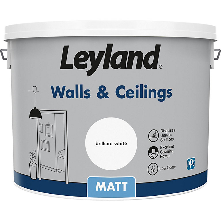 Leyland Pure brilliant white Matt Emulsion paint, 10L | DIY at B&Q