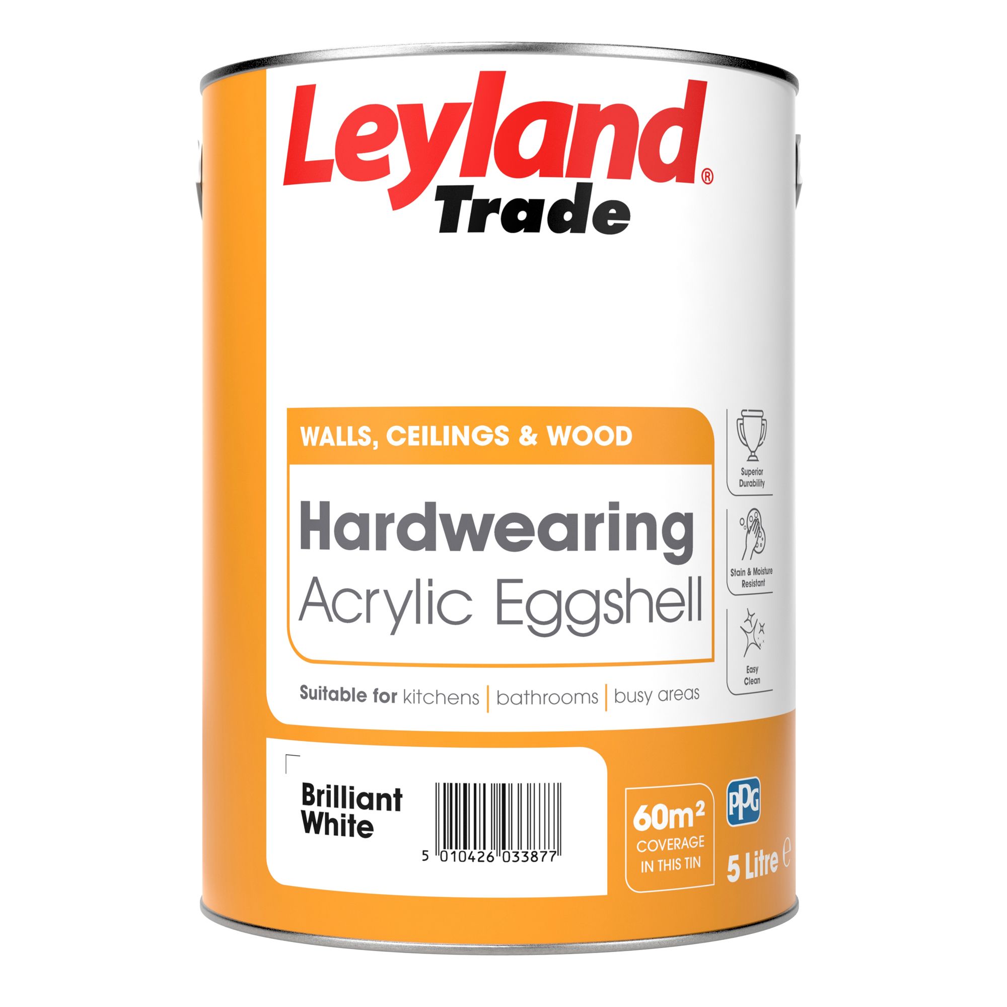 Leyland Trade Brilliant White Eggshell Emulsion Paint, 5L | DIY At B&Q