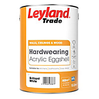 Leyland Trade Brilliant White Eggshell Emulsion paint, 5L