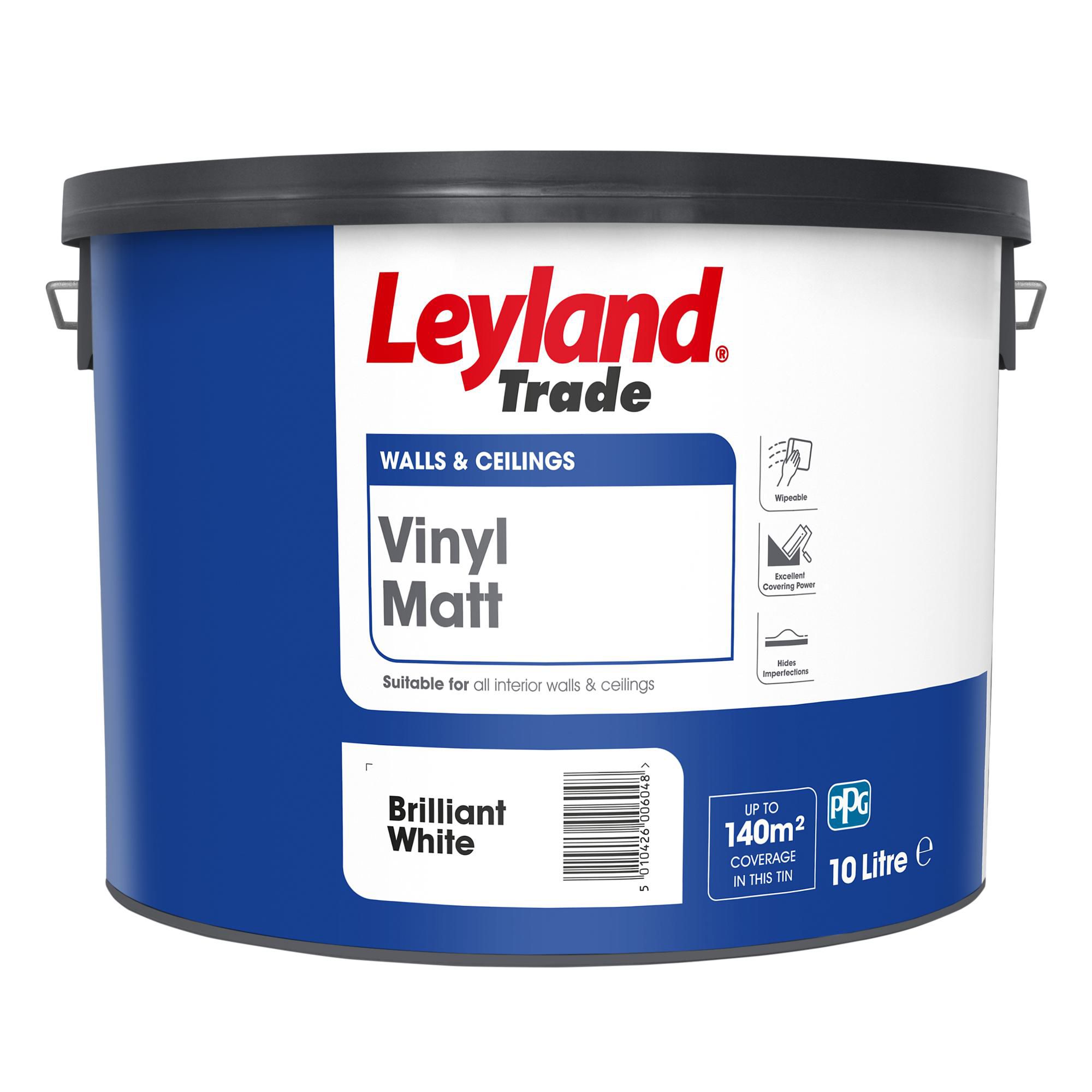 Buy Leyland Trade Brilliant White Matt Emulsion paint, 10L DIY at B&Q