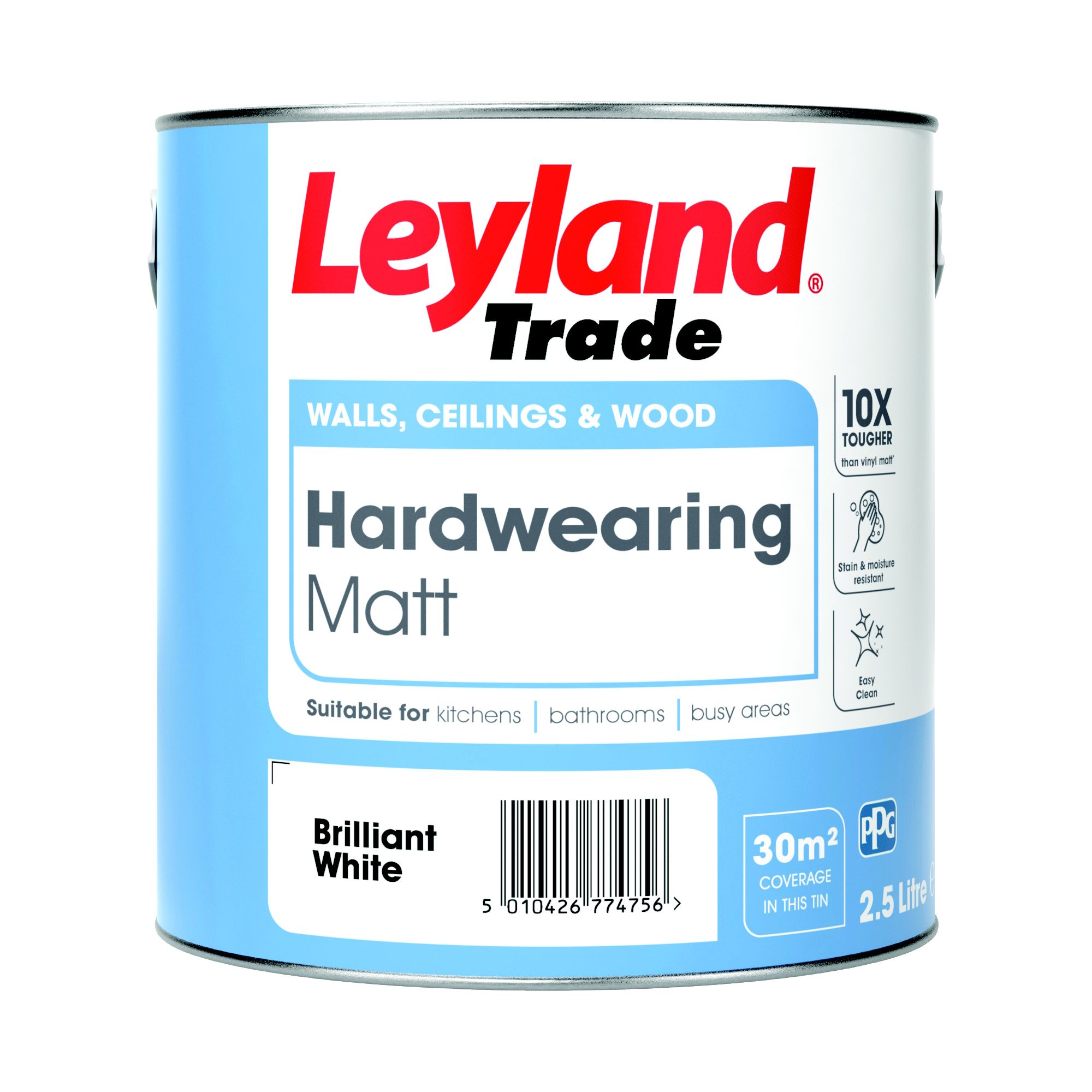 Leyland Trade Brilliant White Matt Emulsion paint, 2.5L DIY at B&Q