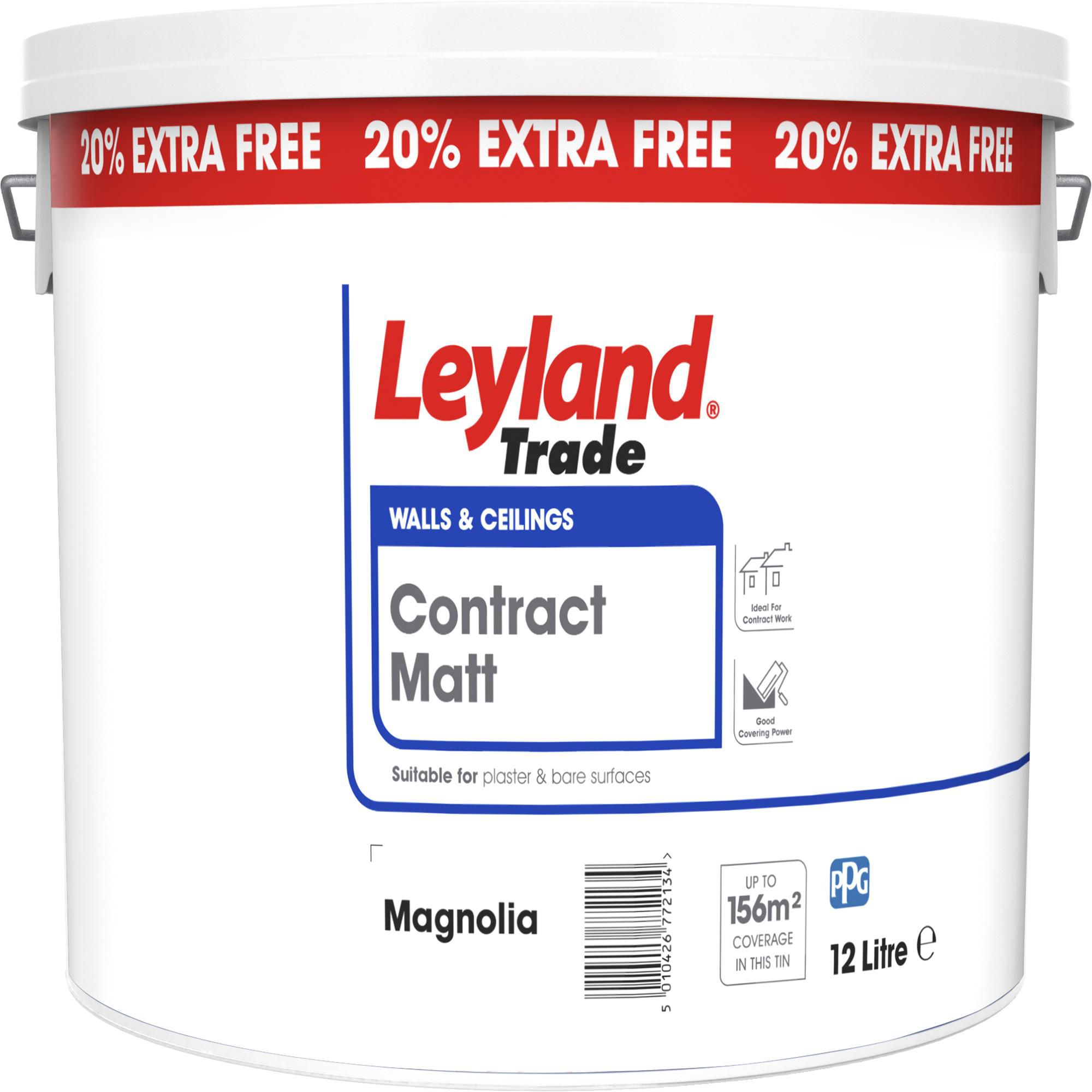 Leyland Trade Contract Magnolia Matt Wall & ceiling Emulsion paint, 12L