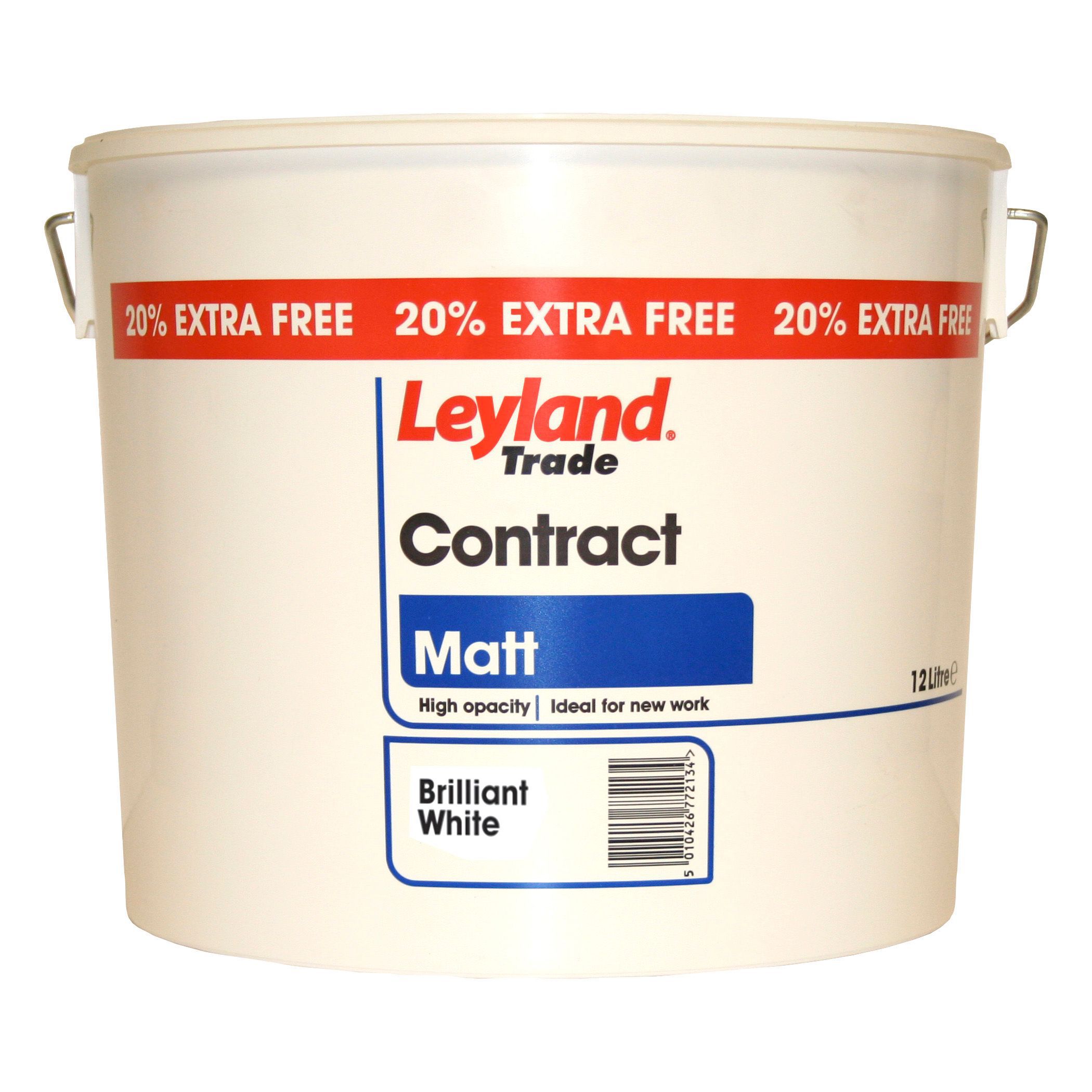 Leyland Trade Contract White Matt Emulsion paint, 12L DIY at B&Q