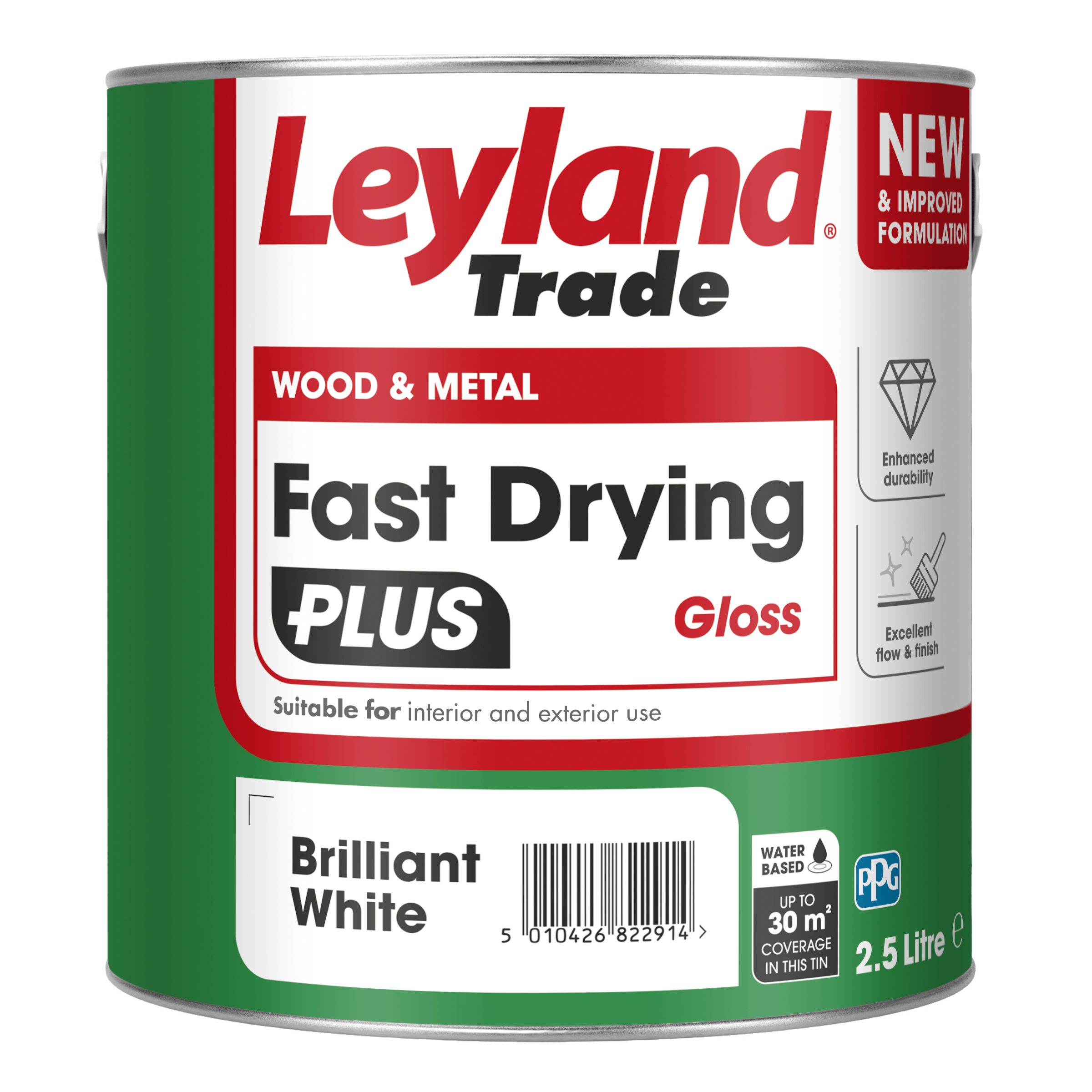 Leyland Trade Fast Dry Plus Brilliant White Gloss Interior & exterior Metal & wood paint, 2.5L