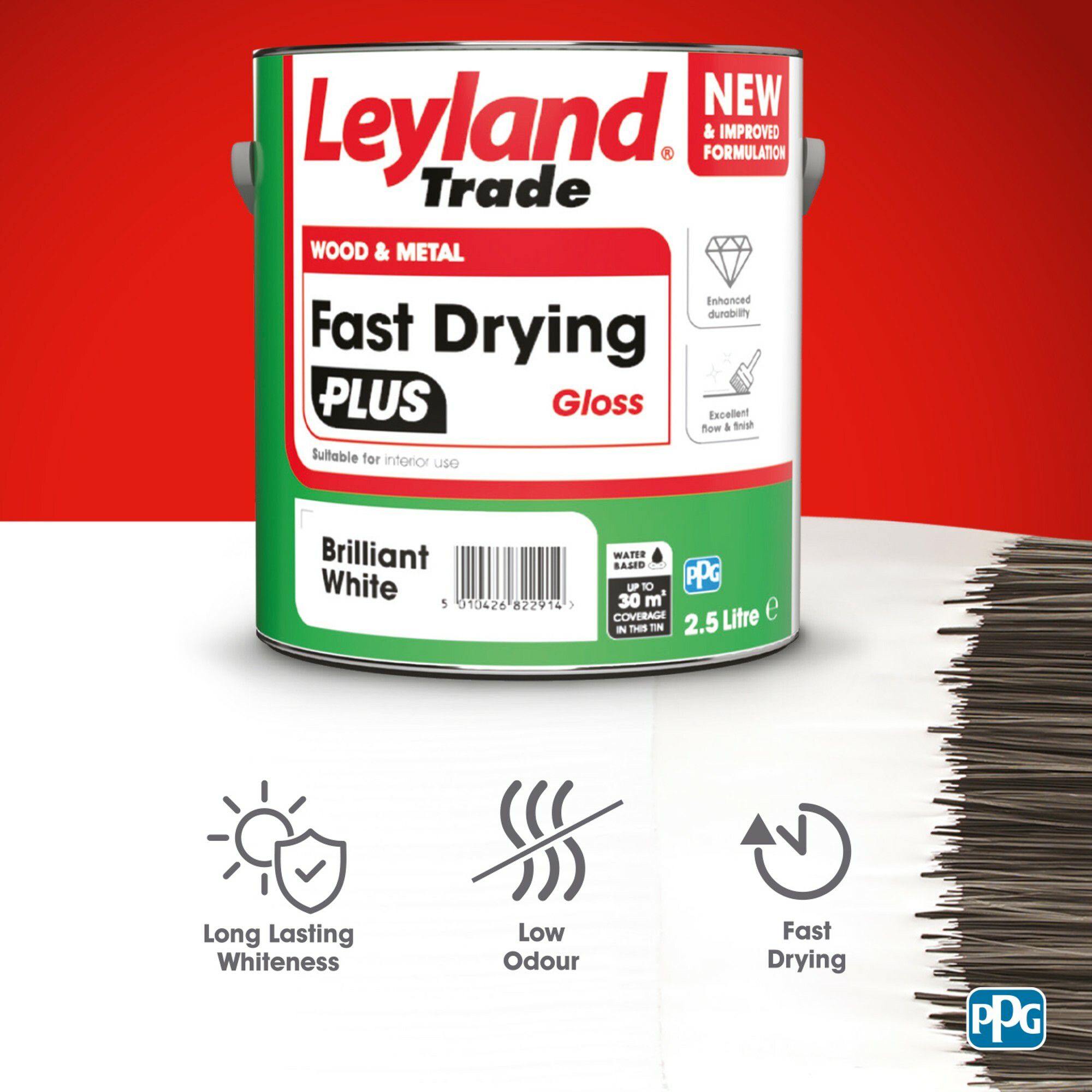 Leyland Trade Fast Dry Plus Brilliant White Gloss Interior & exterior Metal & wood paint, 2.5L
