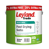 Leyland Trade Fast drying Brilliant White Satinwood Metal & wood paint, 3L