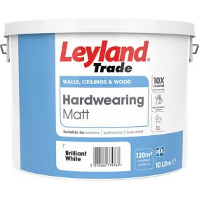 Leyland Trade Hardwearing Brilliant White Matt Emulsion paint, 10L
