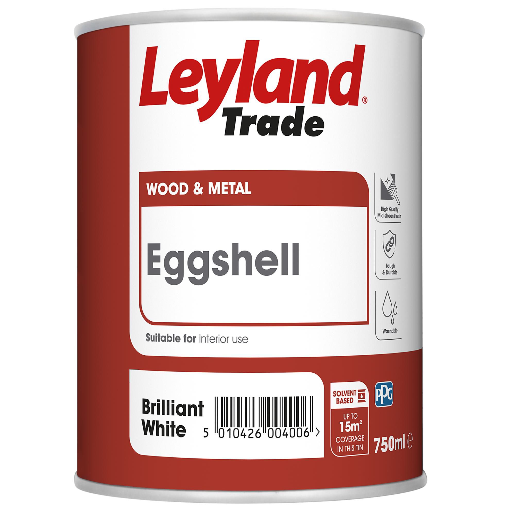 Leyland Trade Pure brilliant white Eggshell Metal wood paint, 750ml