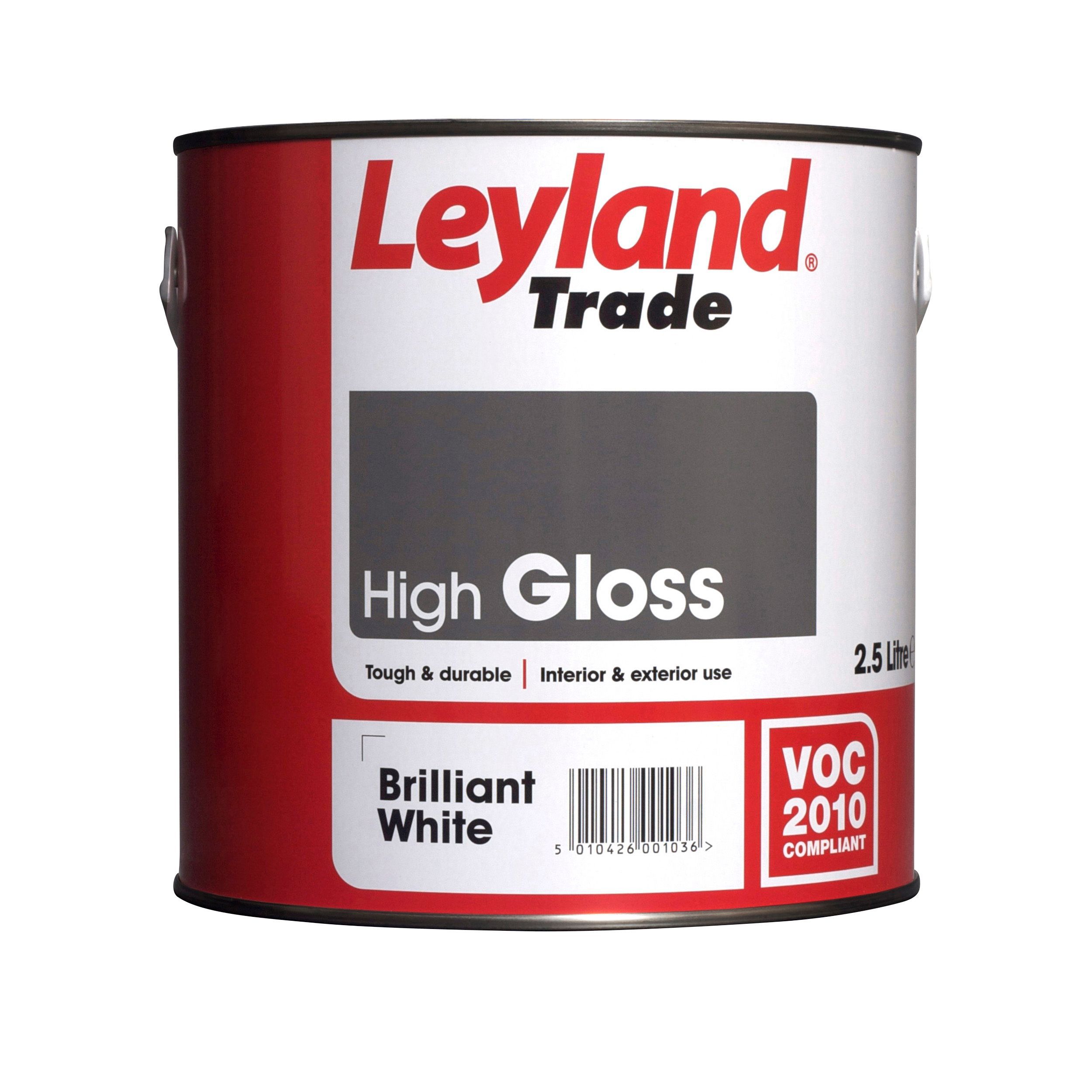 Leyland Trade Pure brilliant white Gloss Metal & wood paint, 2.5L DIY
