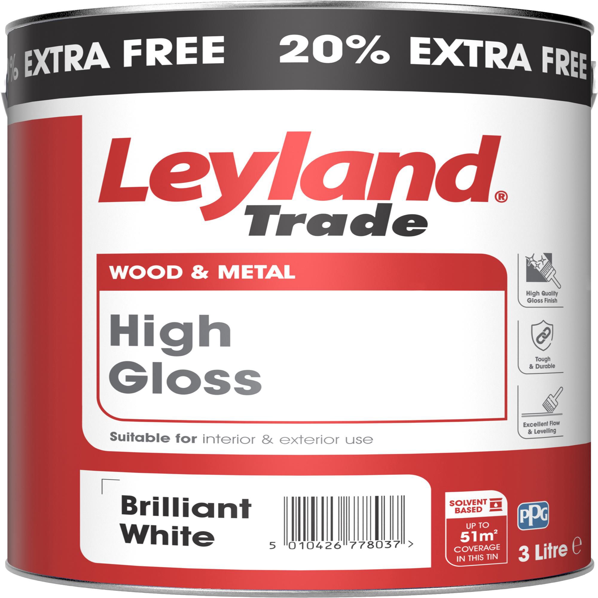 Leyland Trade Pure brilliant white Gloss Metal & wood paint, 3L