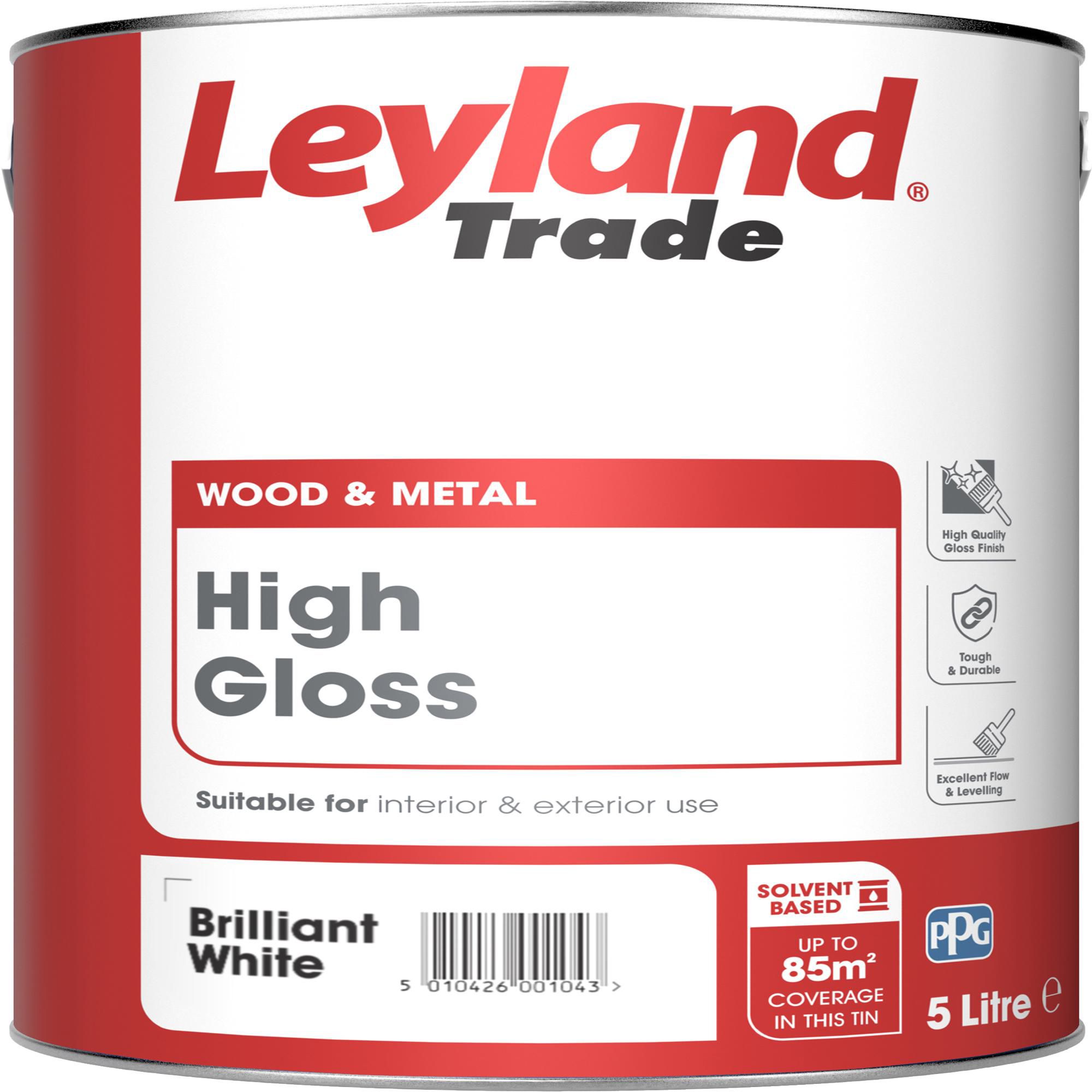 Leyland Trade Pure brilliant white Gloss Metal & wood paint, 5L