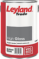 Leyland Trade Pure brilliant white Gloss Metal & wood paint, 5L