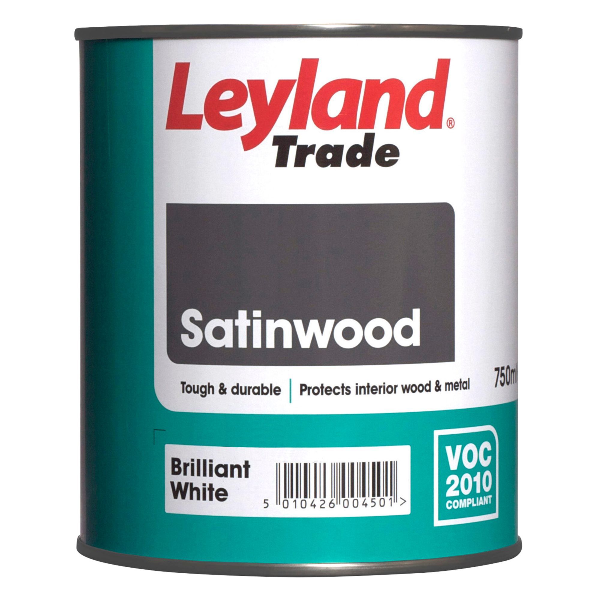 Leyland Trade Pure brilliant white Satinwood Metal & wood paint, 0.75L
