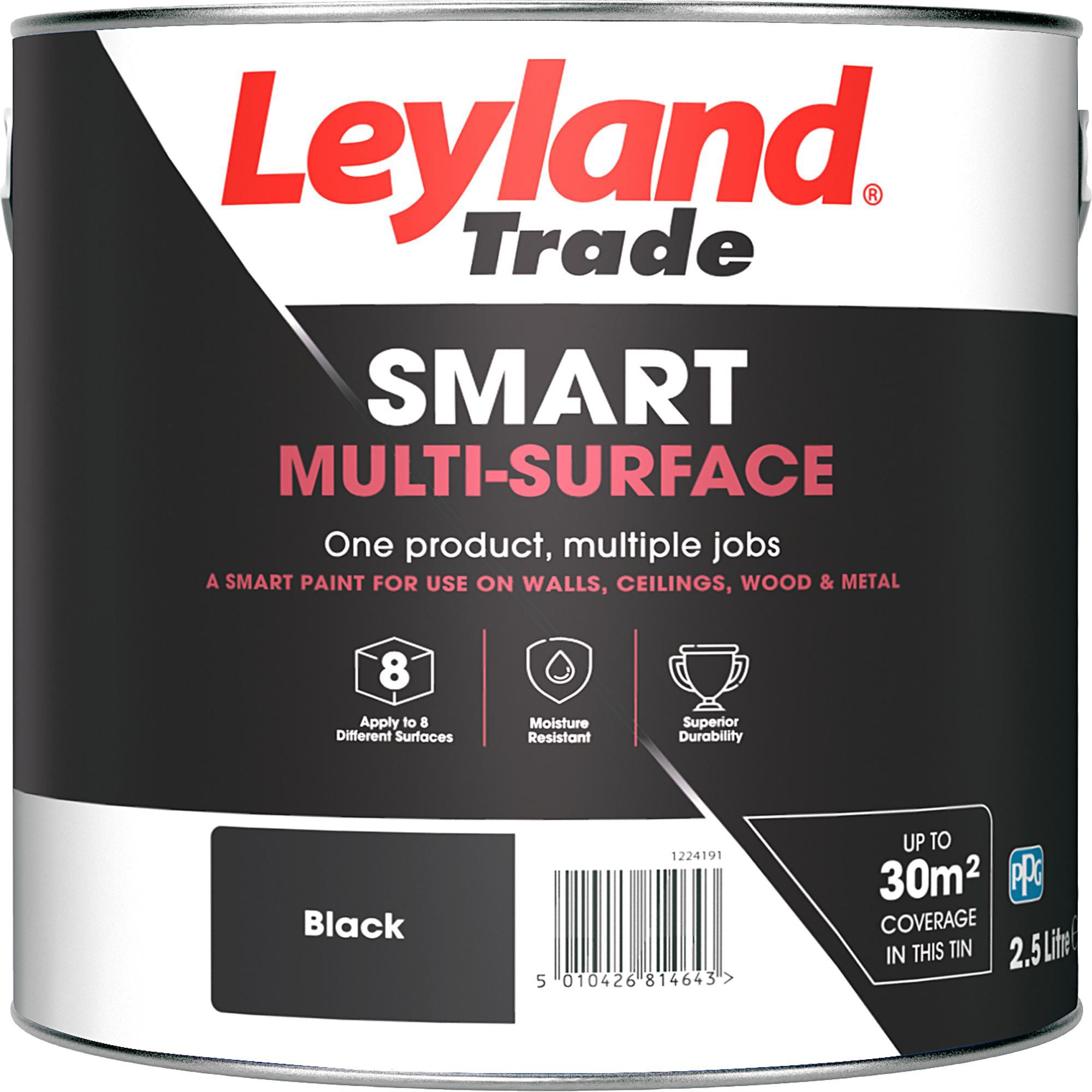 Leyland Trade Smart Black Mid sheen Multi-room Multi-surface paint, 2.5L