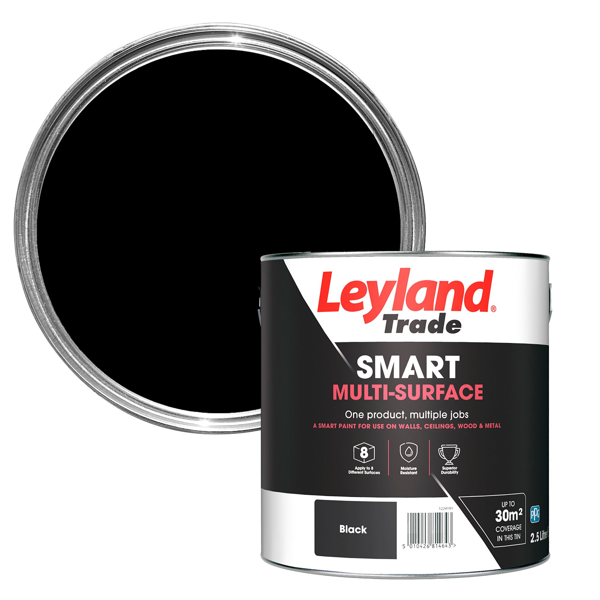 Leyland Trade Smart Black Mid sheen Multi-surface paint, 2.5L