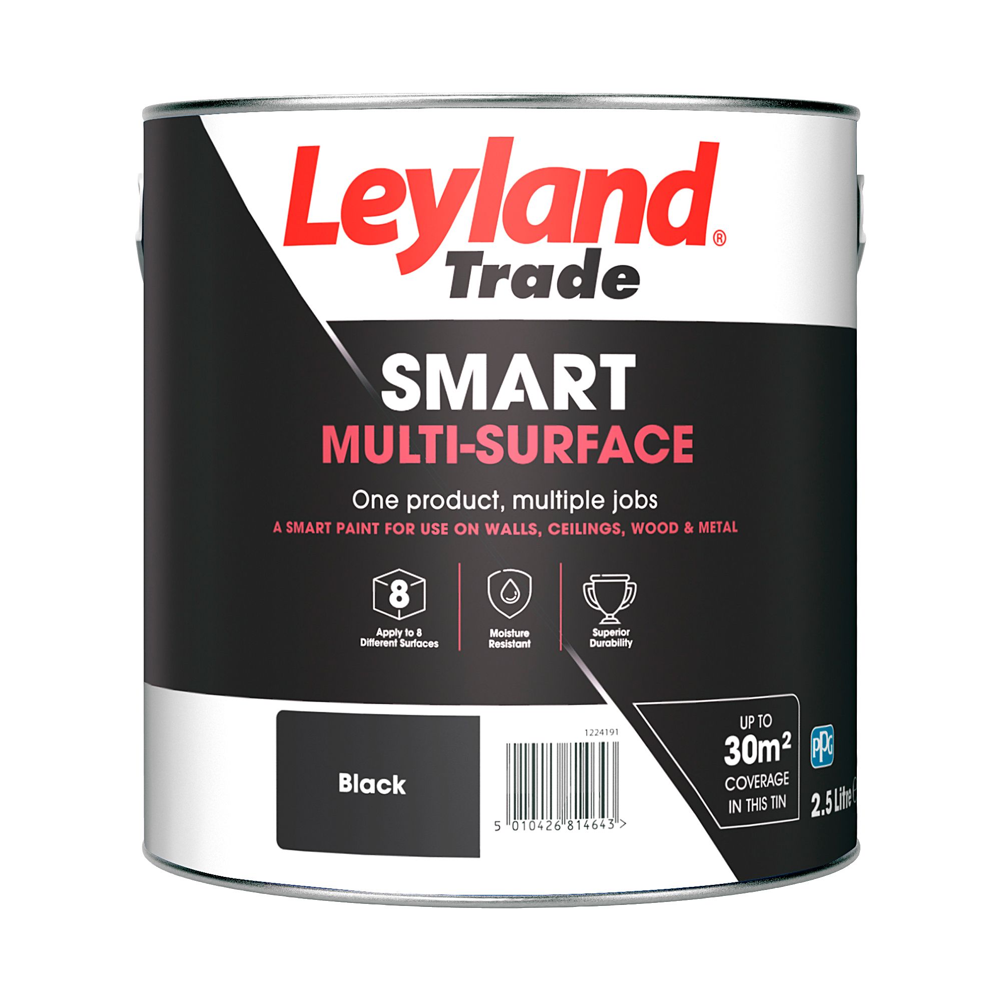 Leyland Trade Smart Black Mid sheen Multi-surface paint, 2.5L