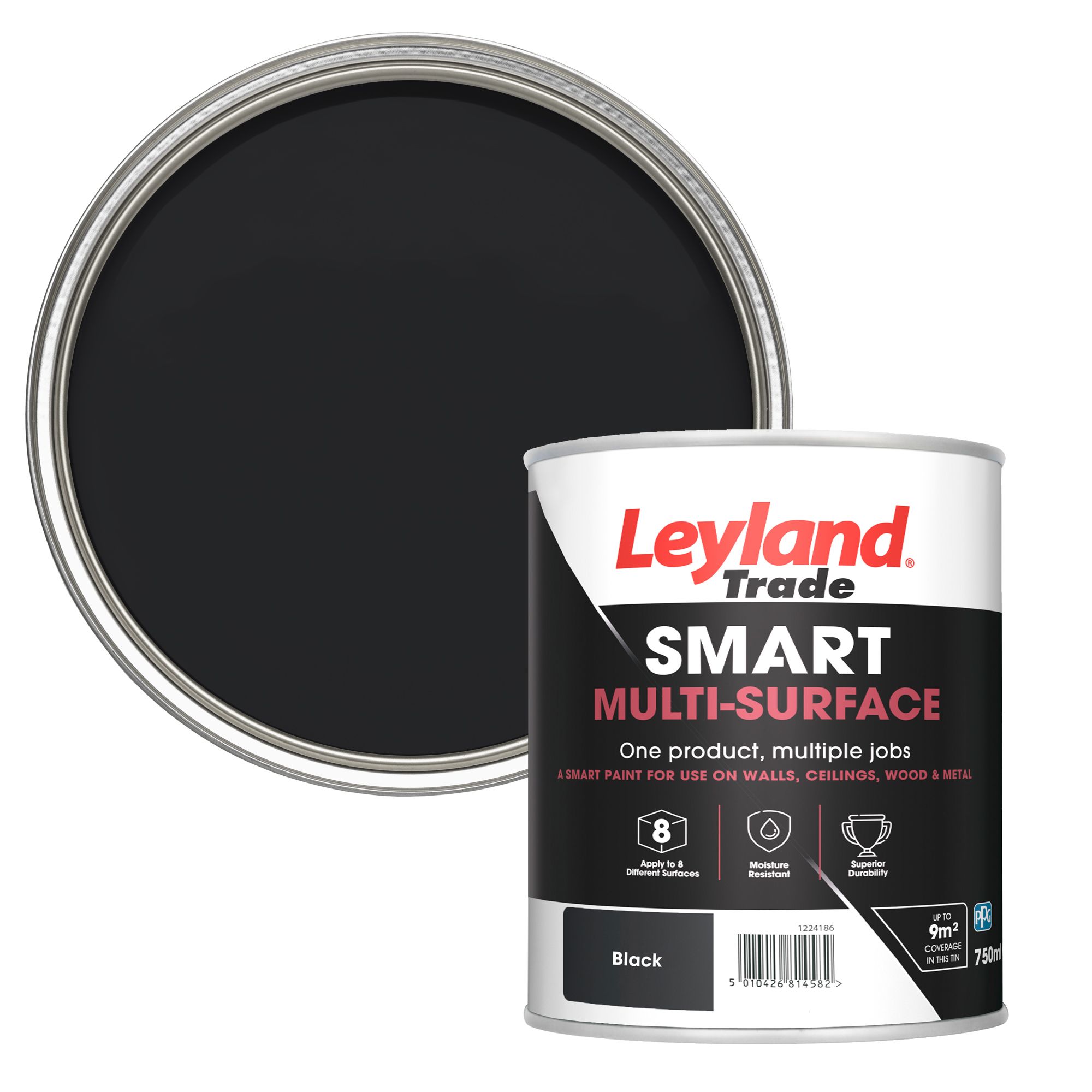 Leyland Trade Smart Black Mid sheen Multi-surface paint, 750ml